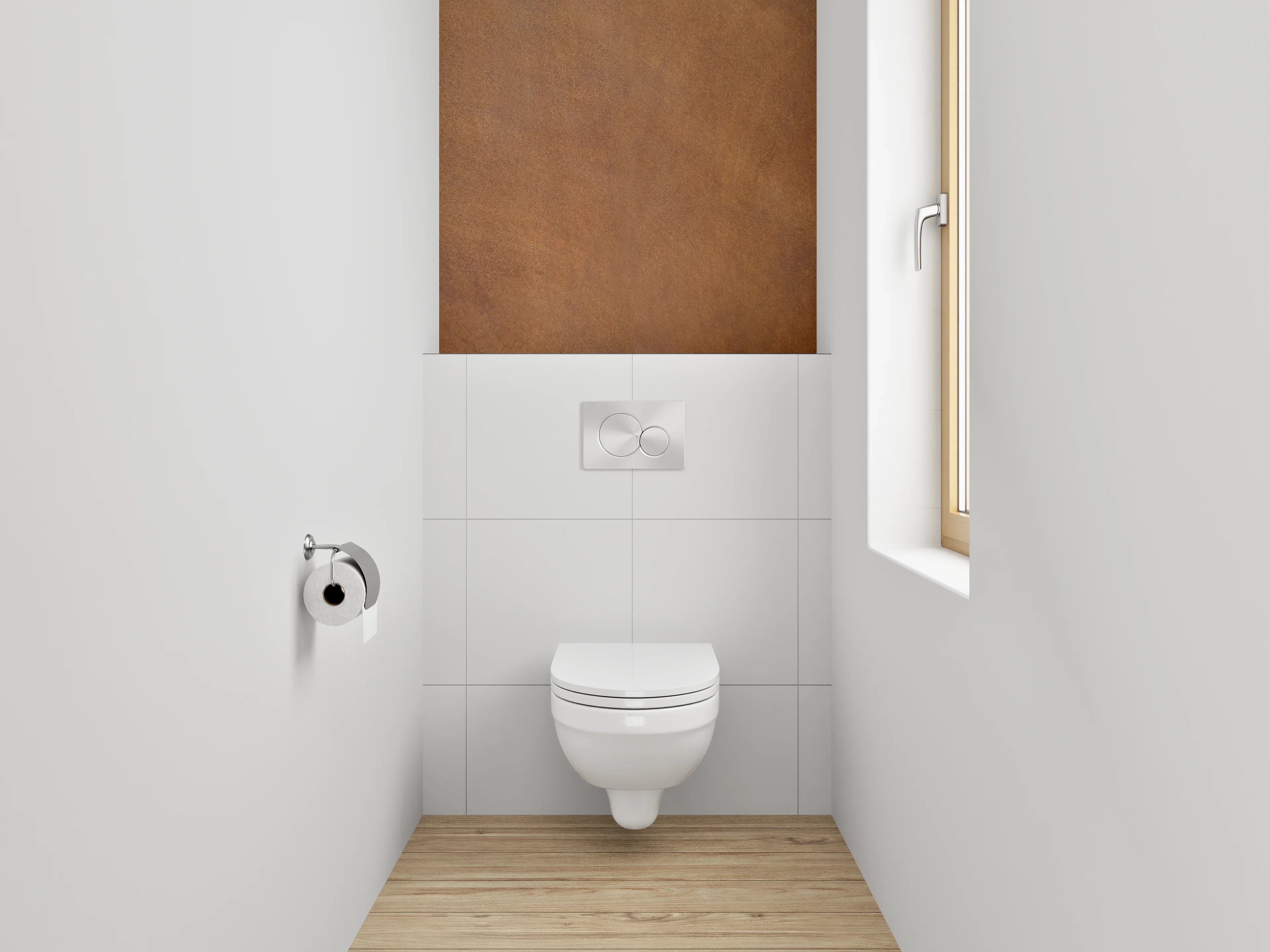 WC-Rückwand - Warme Holzoptik für Badezimmer