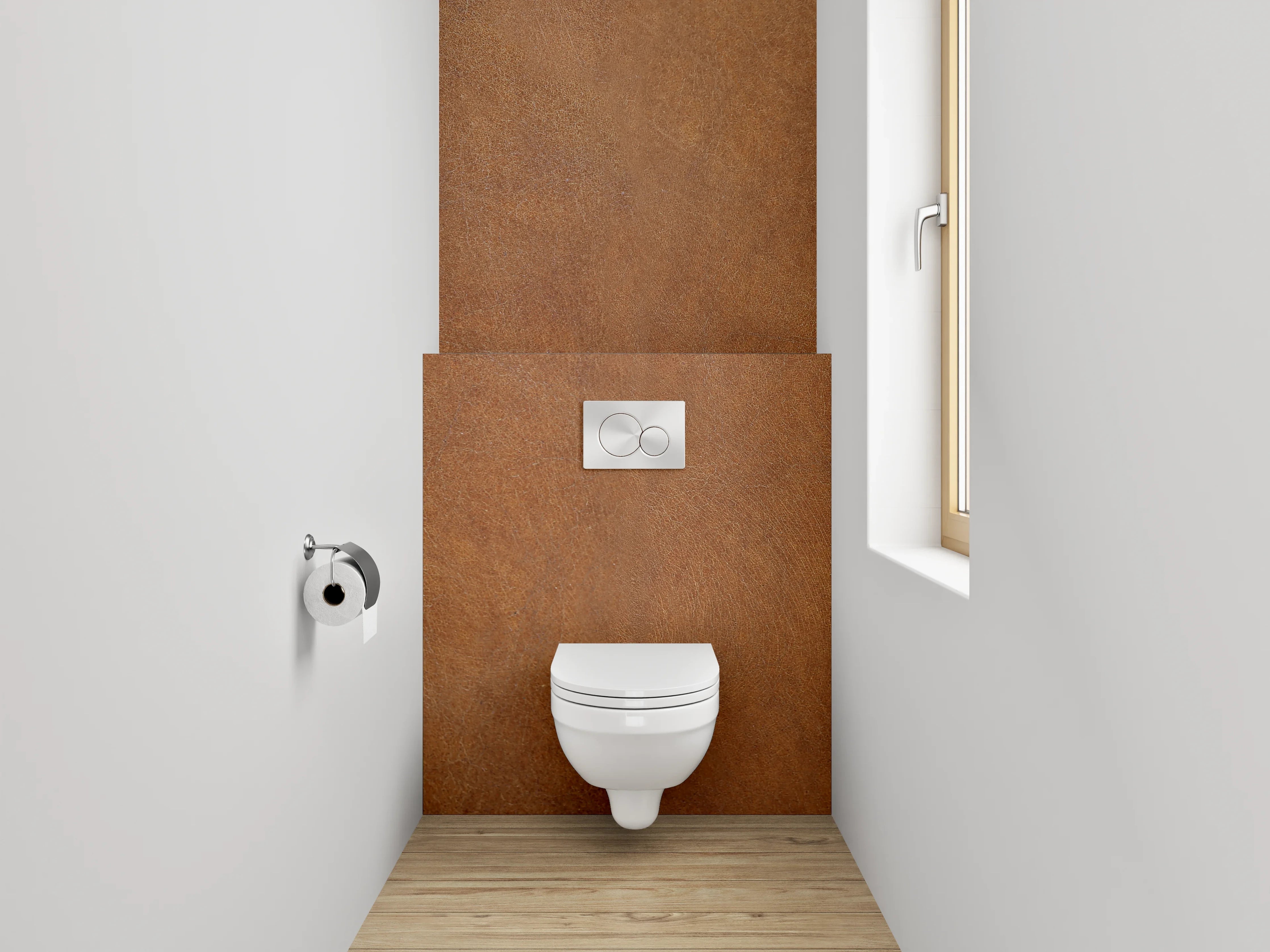 WC-Rückwand - Warme Holzoptik für Badezimmer