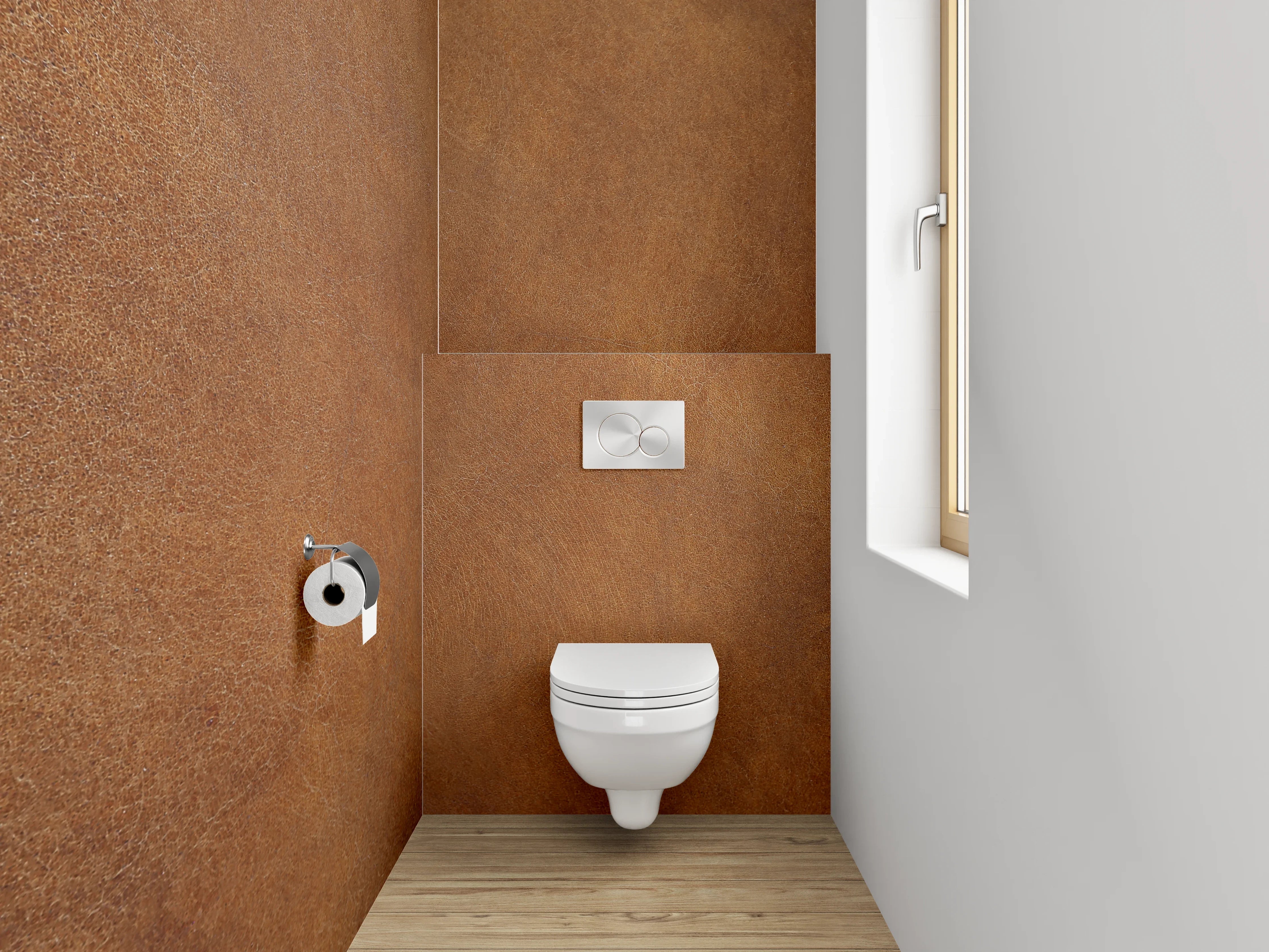 WC-Rückwand - Warme Holzoptik für Badezimmer