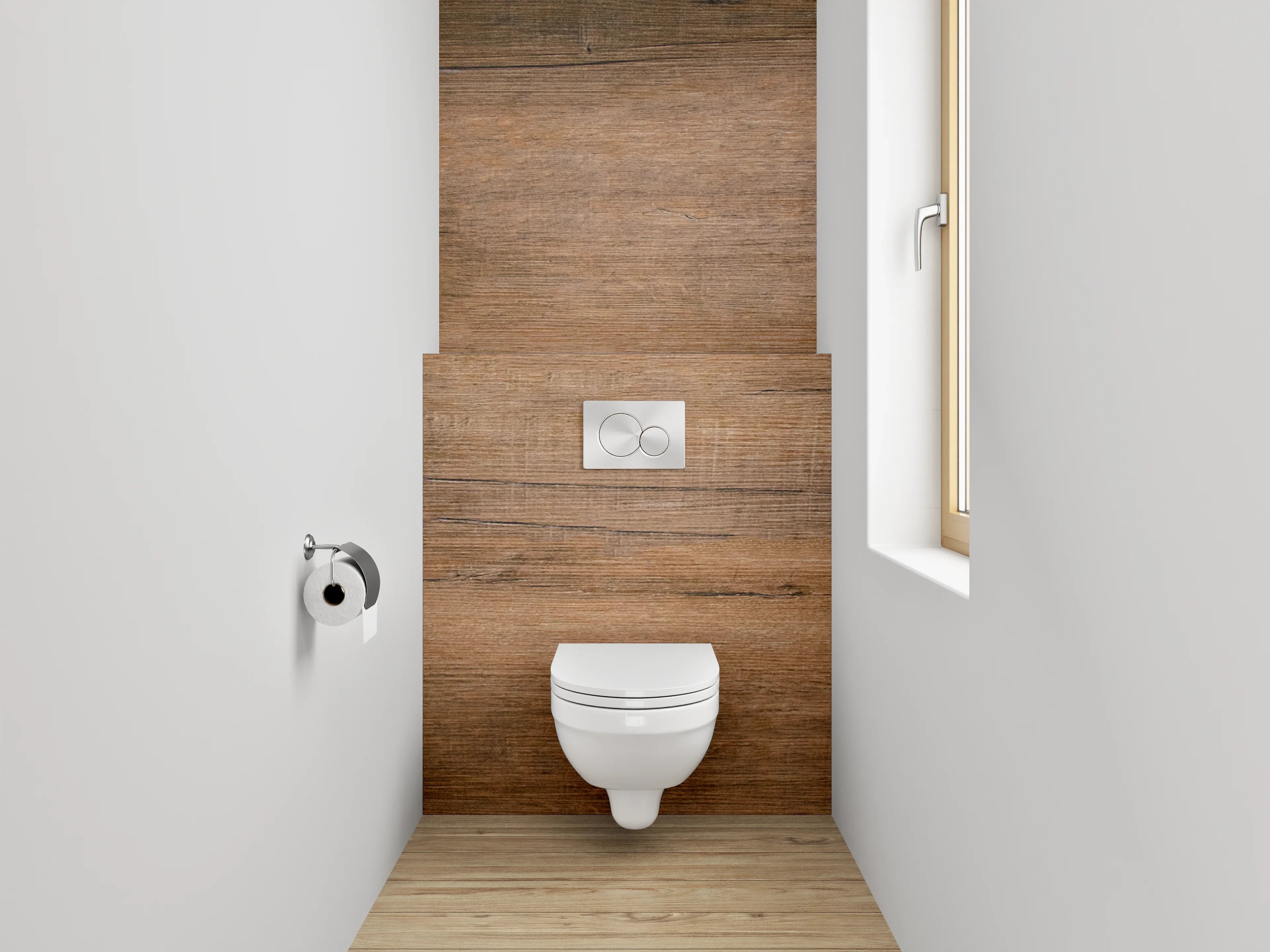 WC-Rückwand - Warme Holzvertäfelung