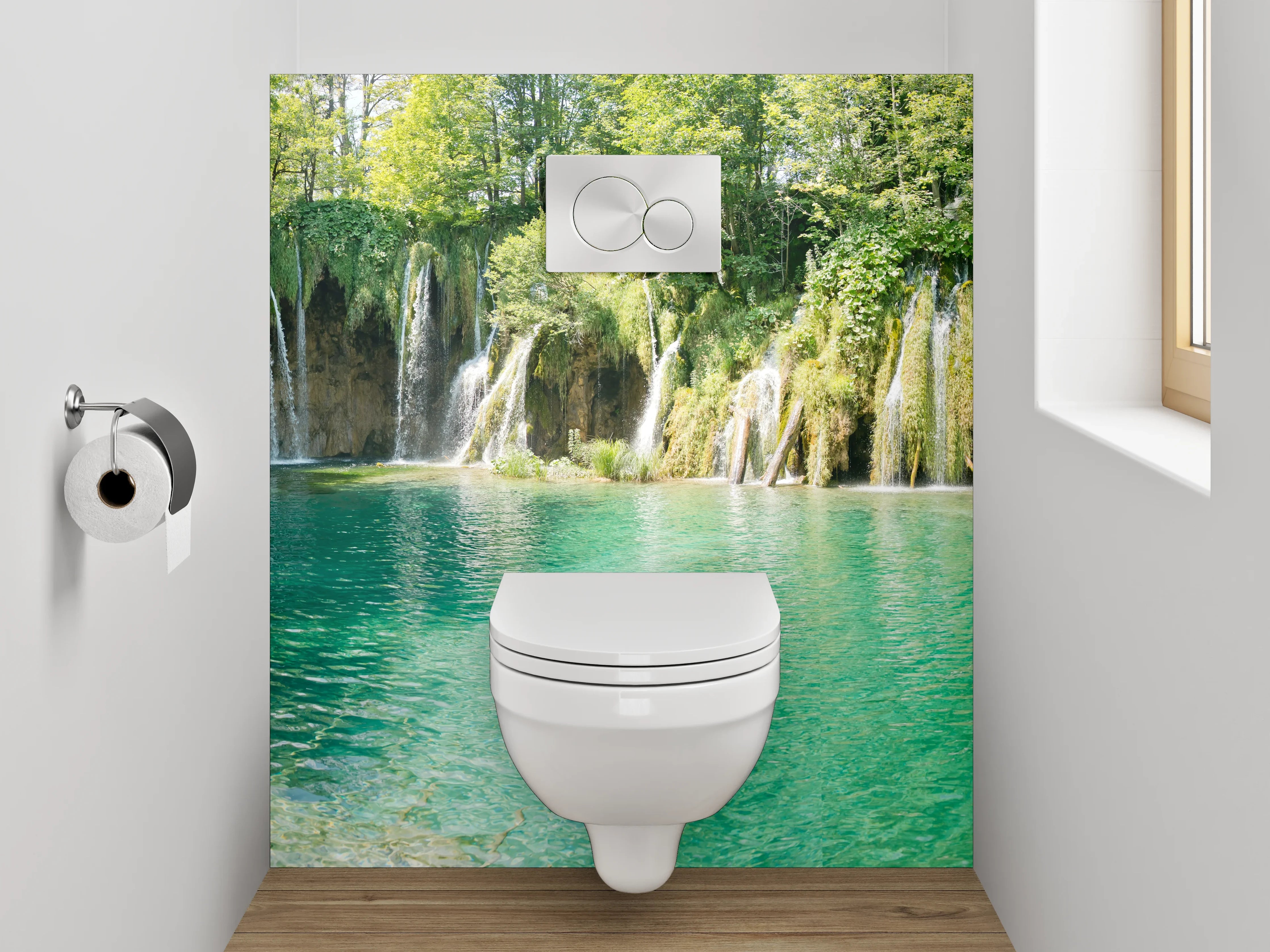 WC-Rückwand - Wasserfall Idylle am smaragdgrünen See