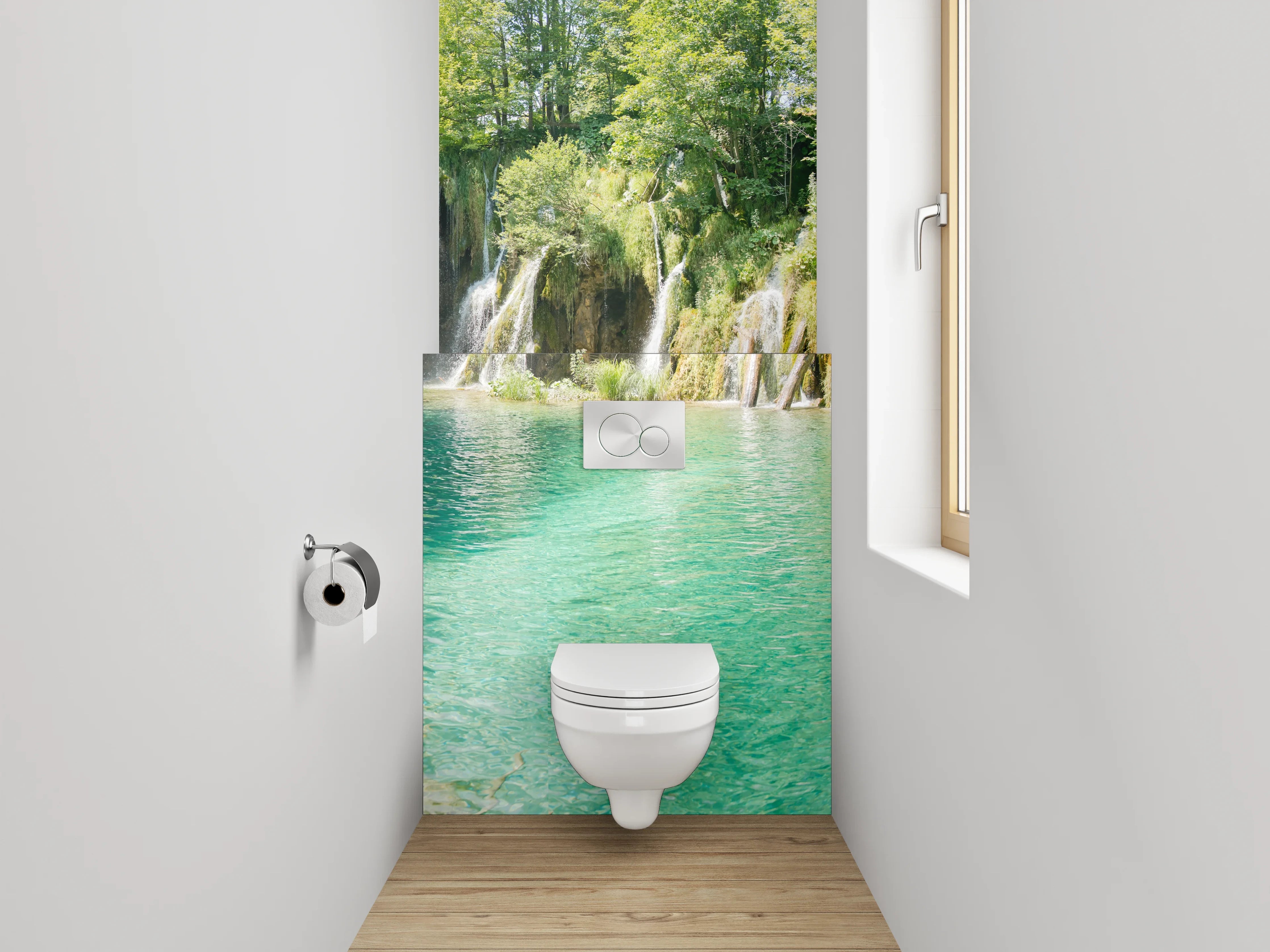 WC-Rückwand - Wasserfall Idylle am smaragdgrünen See