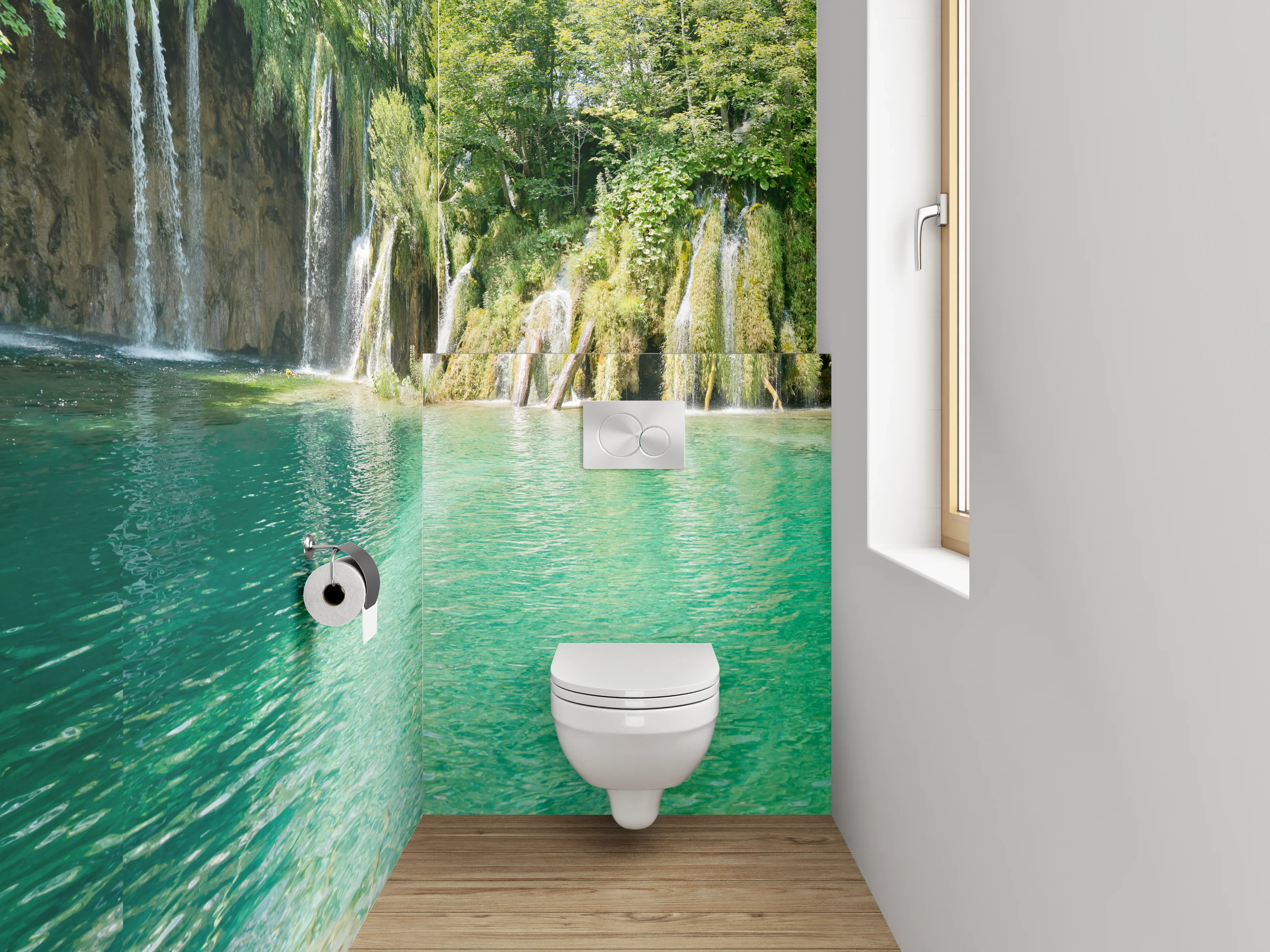 WC-Rückwand - Wasserfall Idylle am smaragdgrünen See