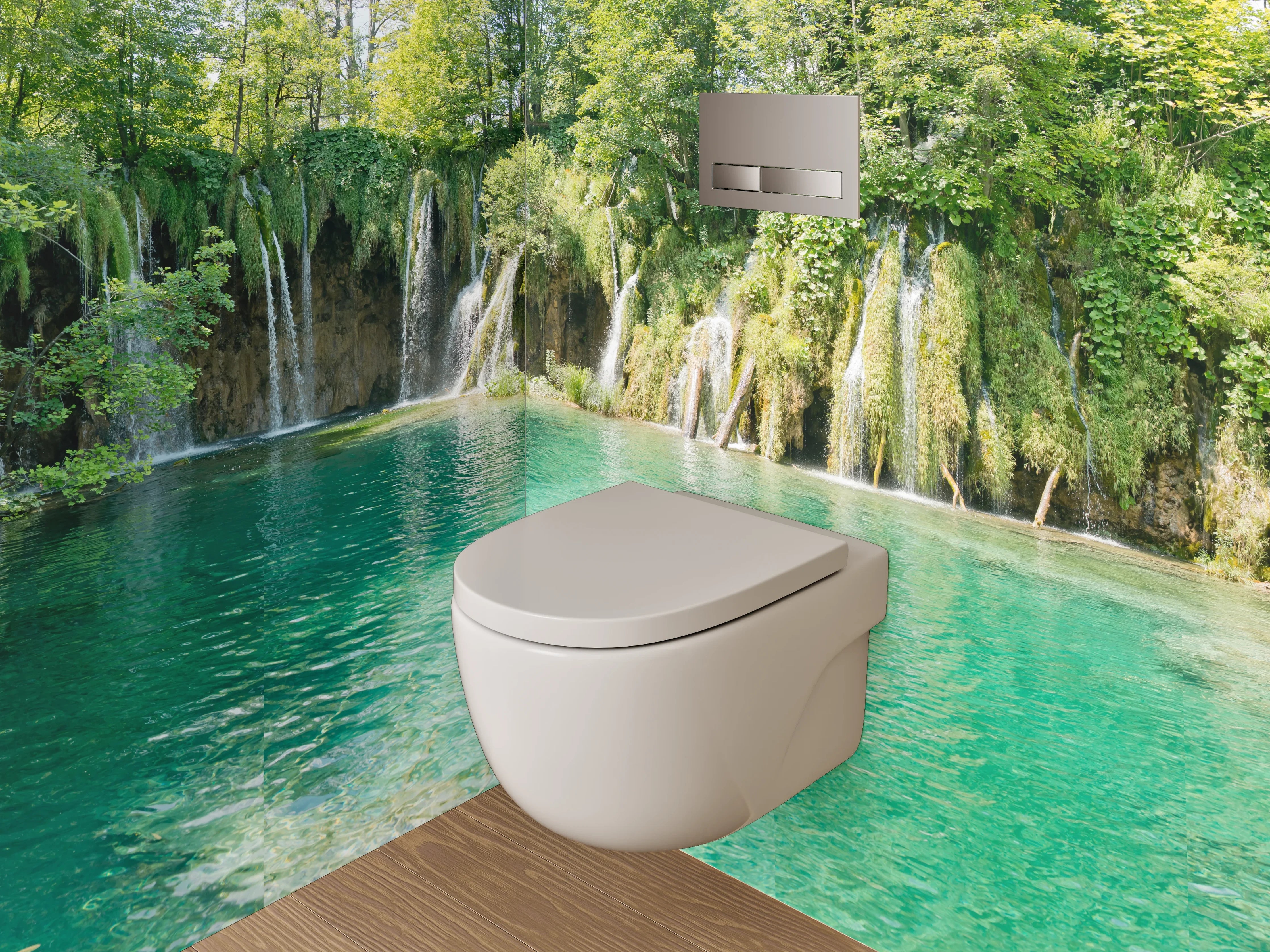 WC-Rückwand - Wasserfall Idylle am smaragdgrünen See