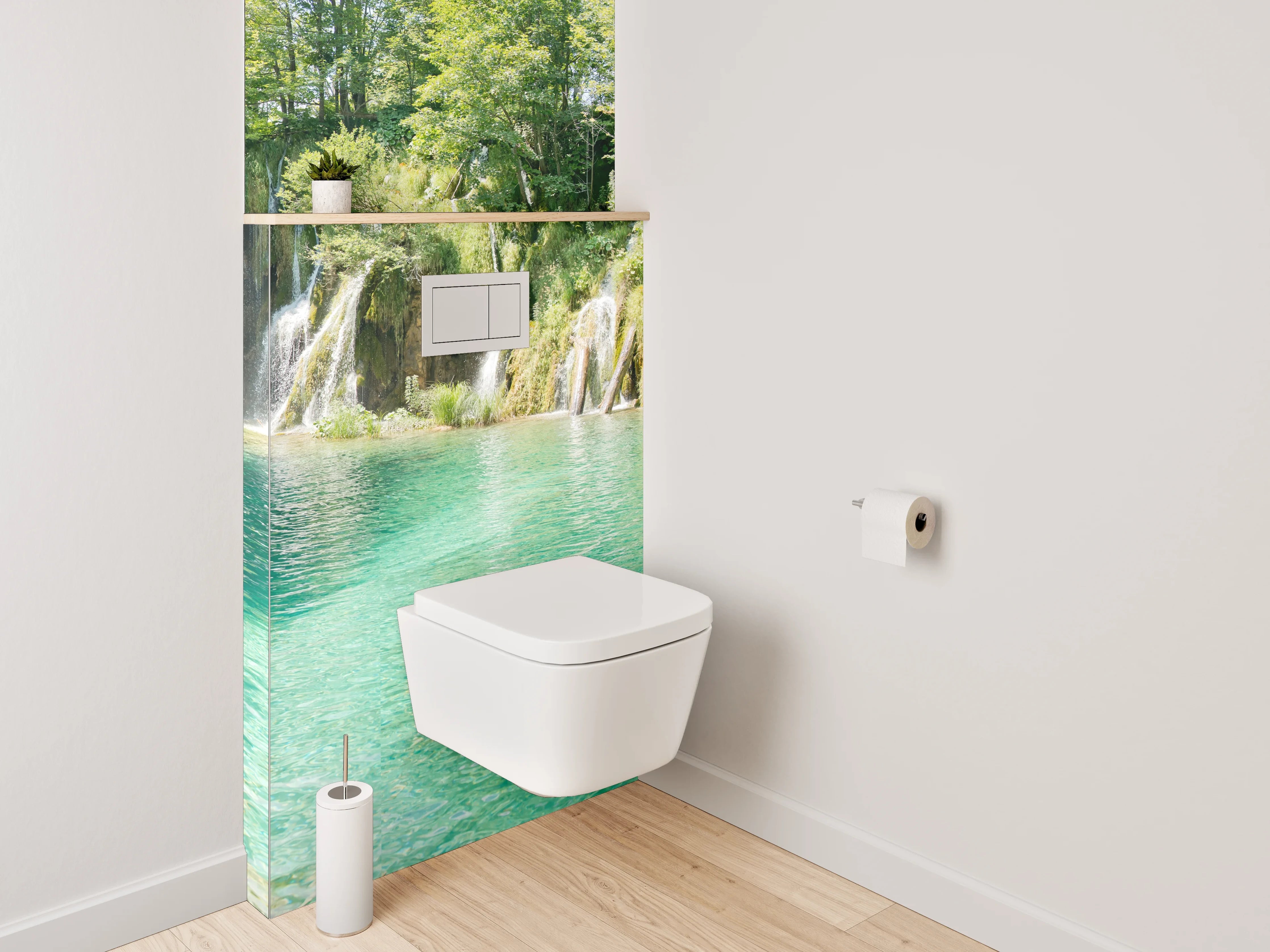 WC-Rückwand - Wasserfall Idylle am smaragdgrünen See