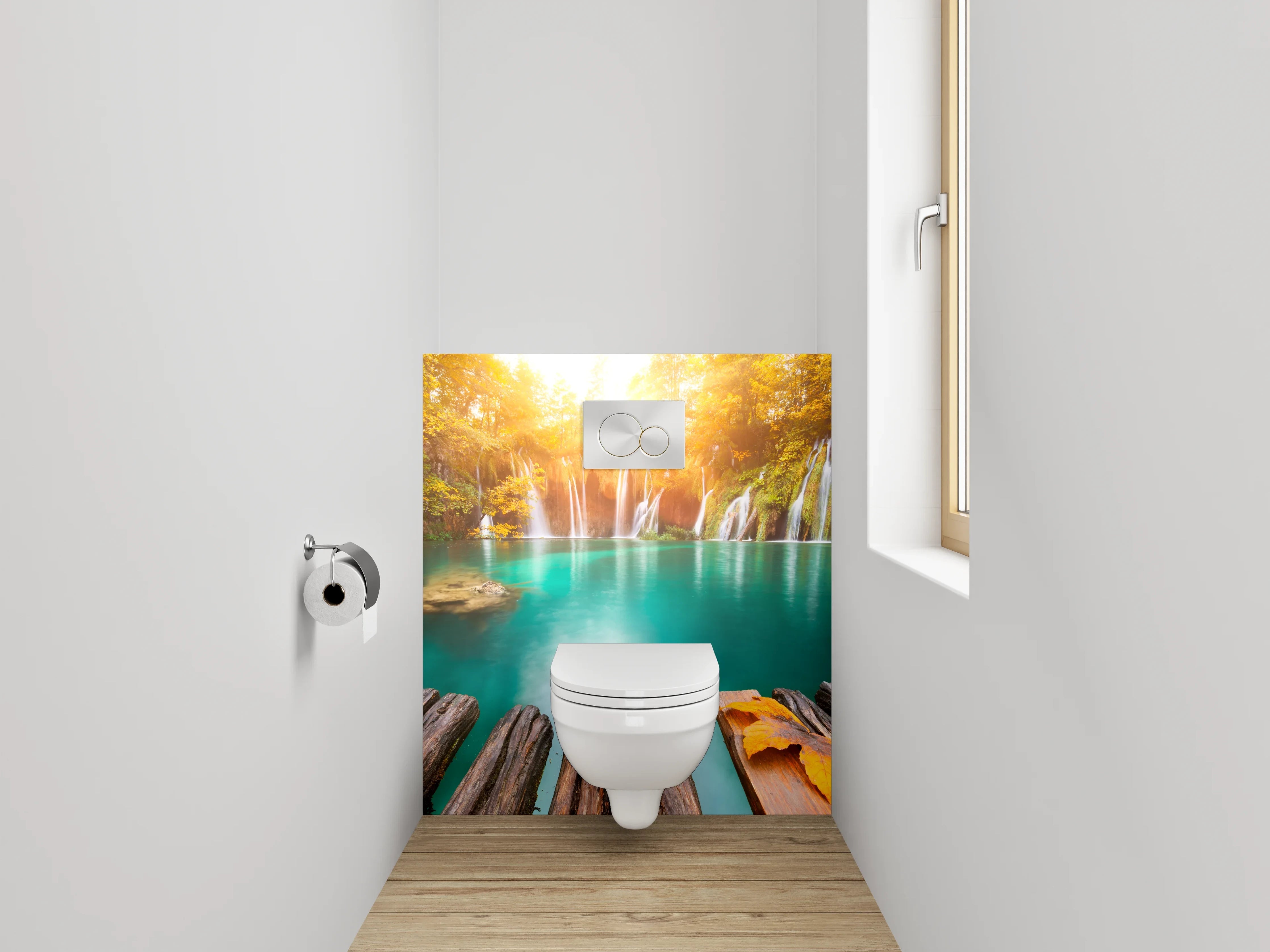 WC-Rückwand - Wasserfall Idylle im Sonnenlicht