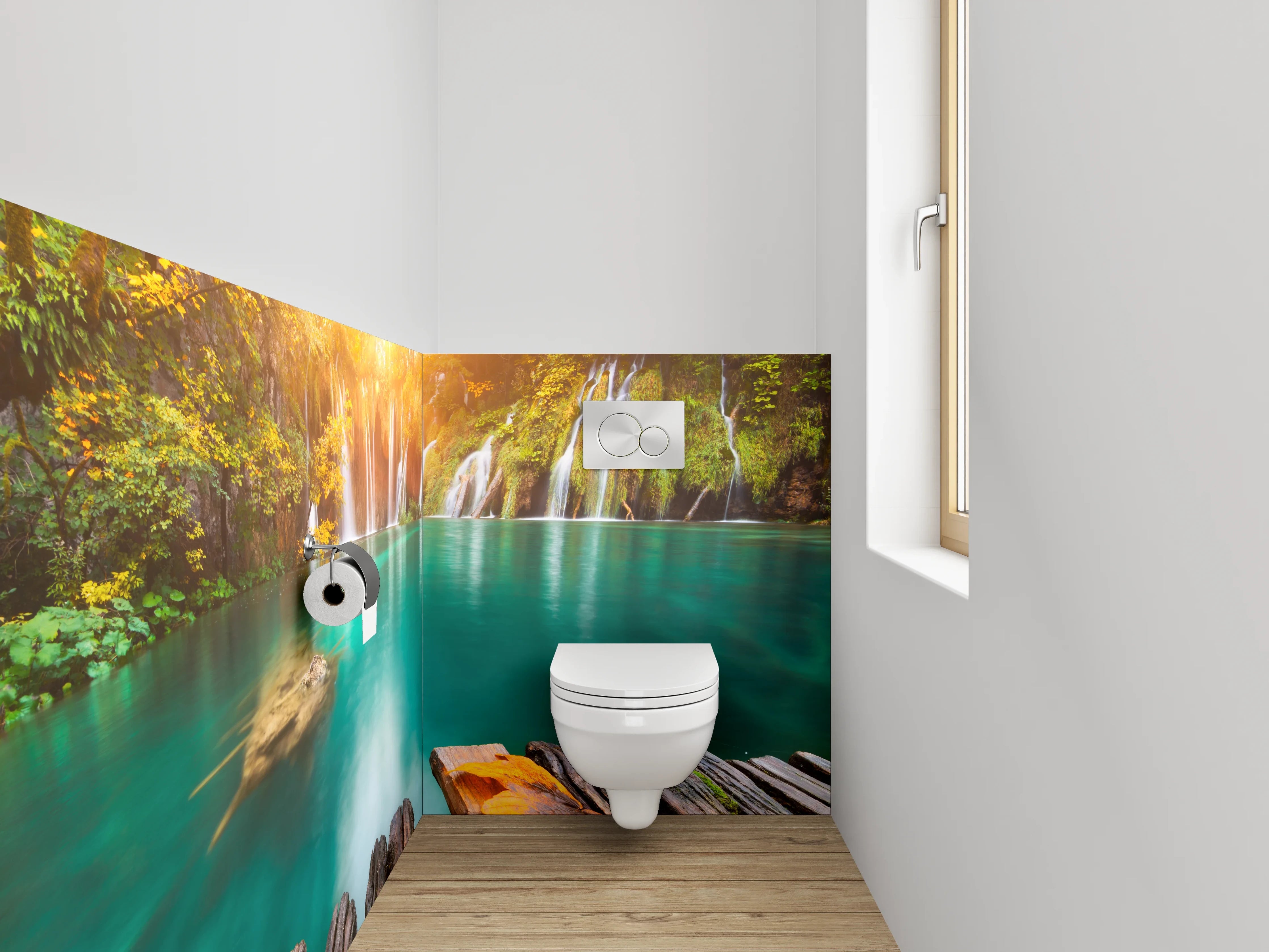 WC-Rückwand - Wasserfall Idylle im Sonnenlicht