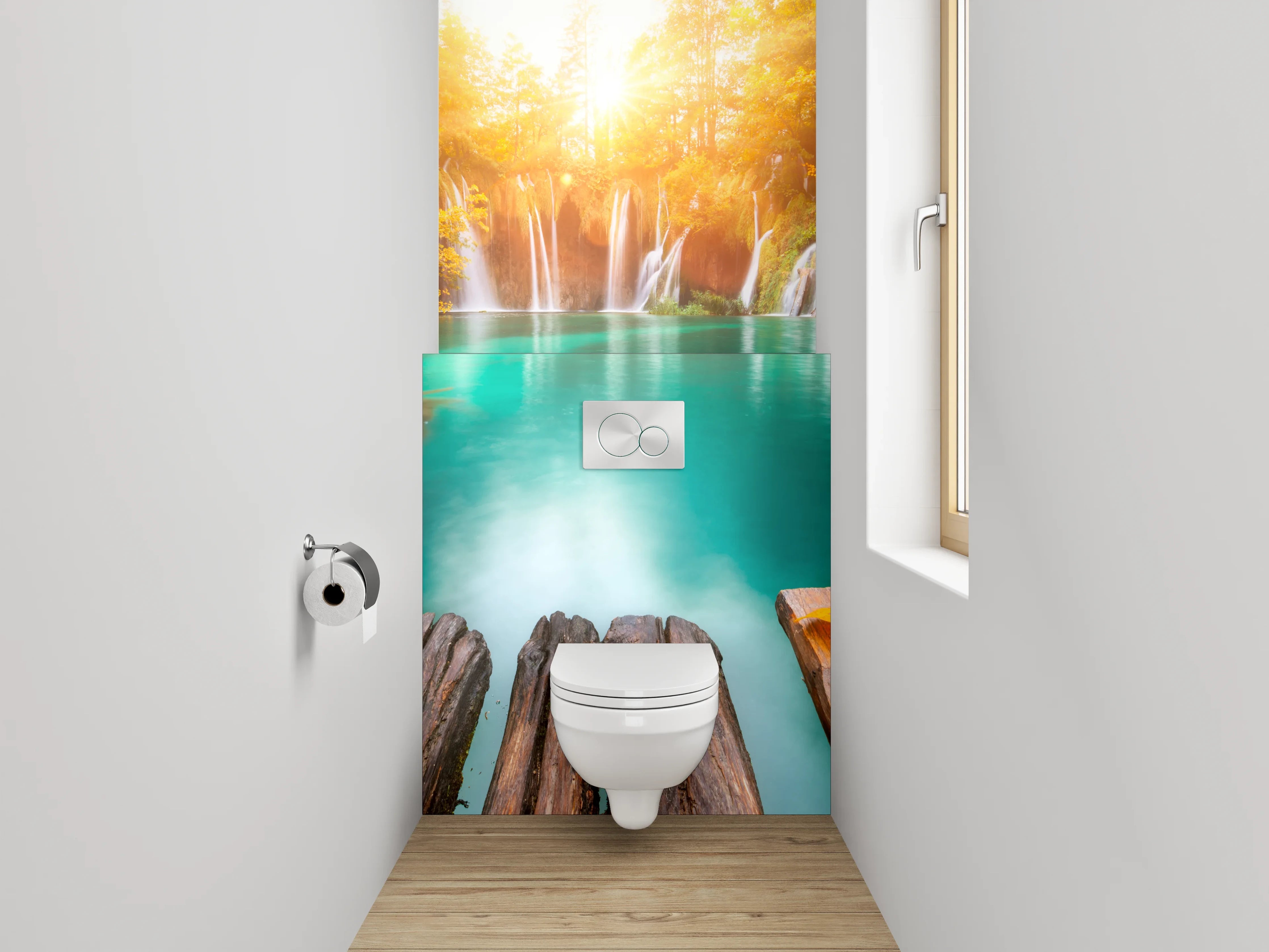 WC-Rückwand - Wasserfall Idylle im Sonnenlicht