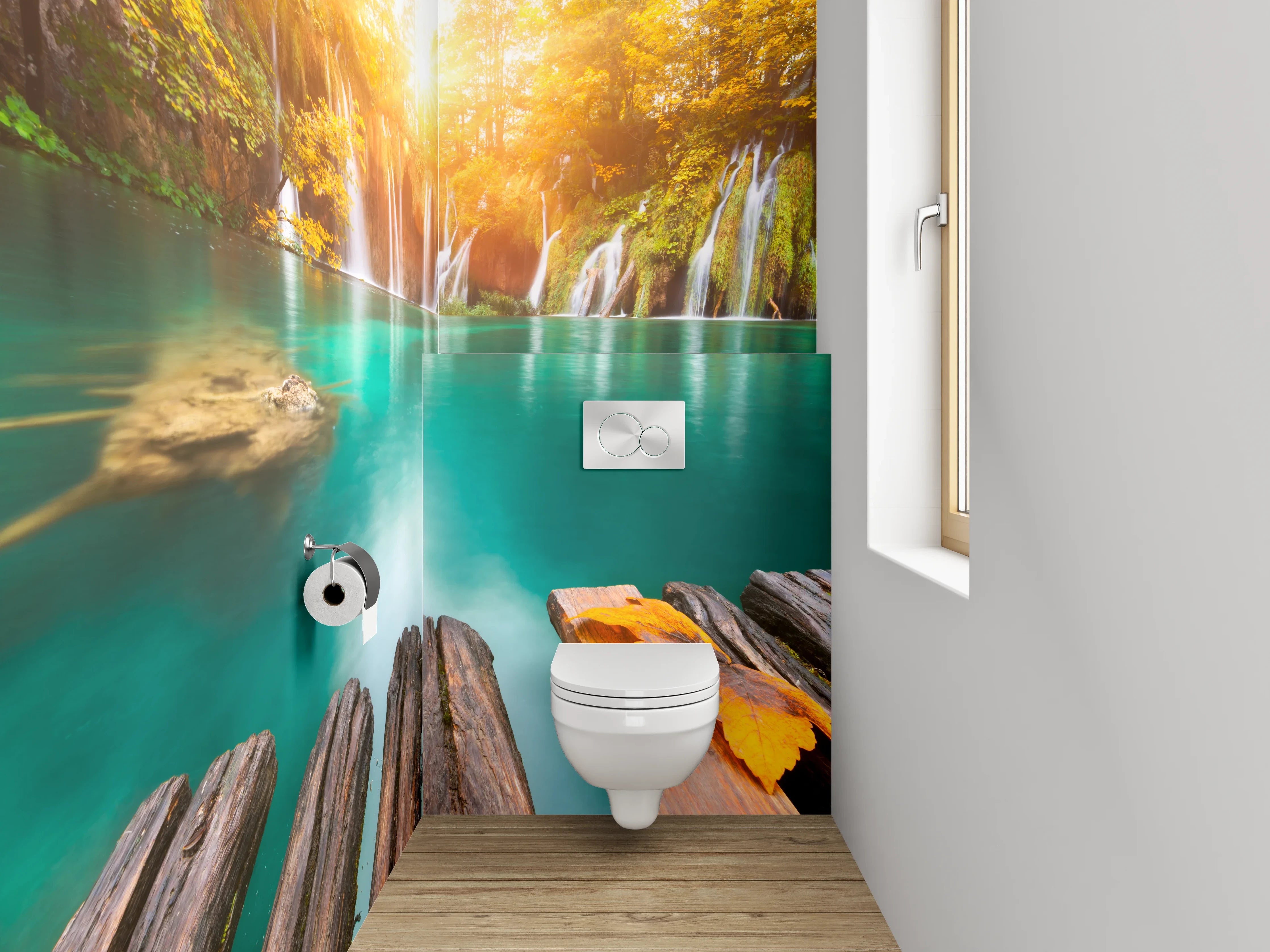 WC-Rückwand - Wasserfall Idylle im Sonnenlicht