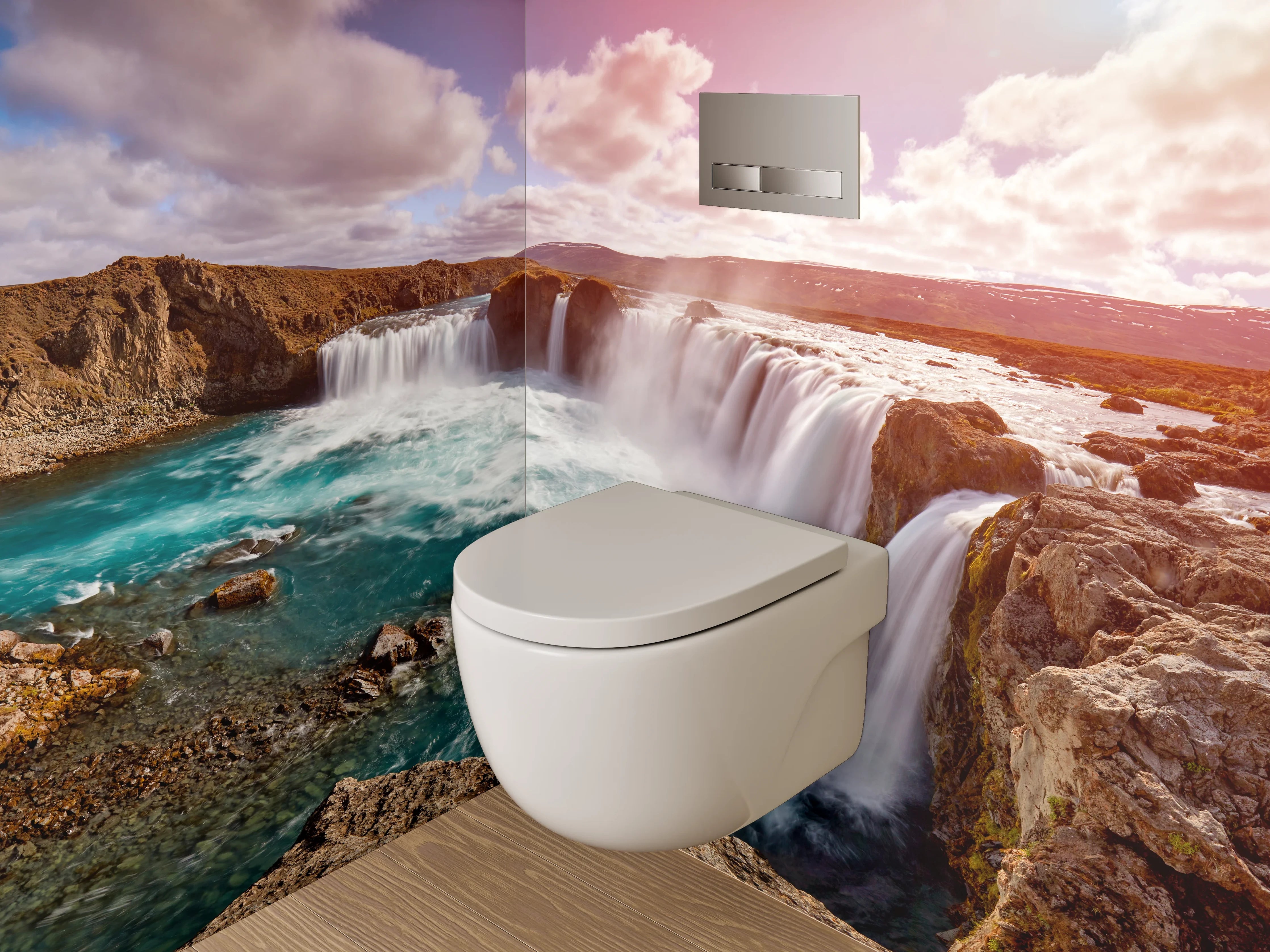 WC-Rückwand - Wasserfall Panoramabild Naturmotiv