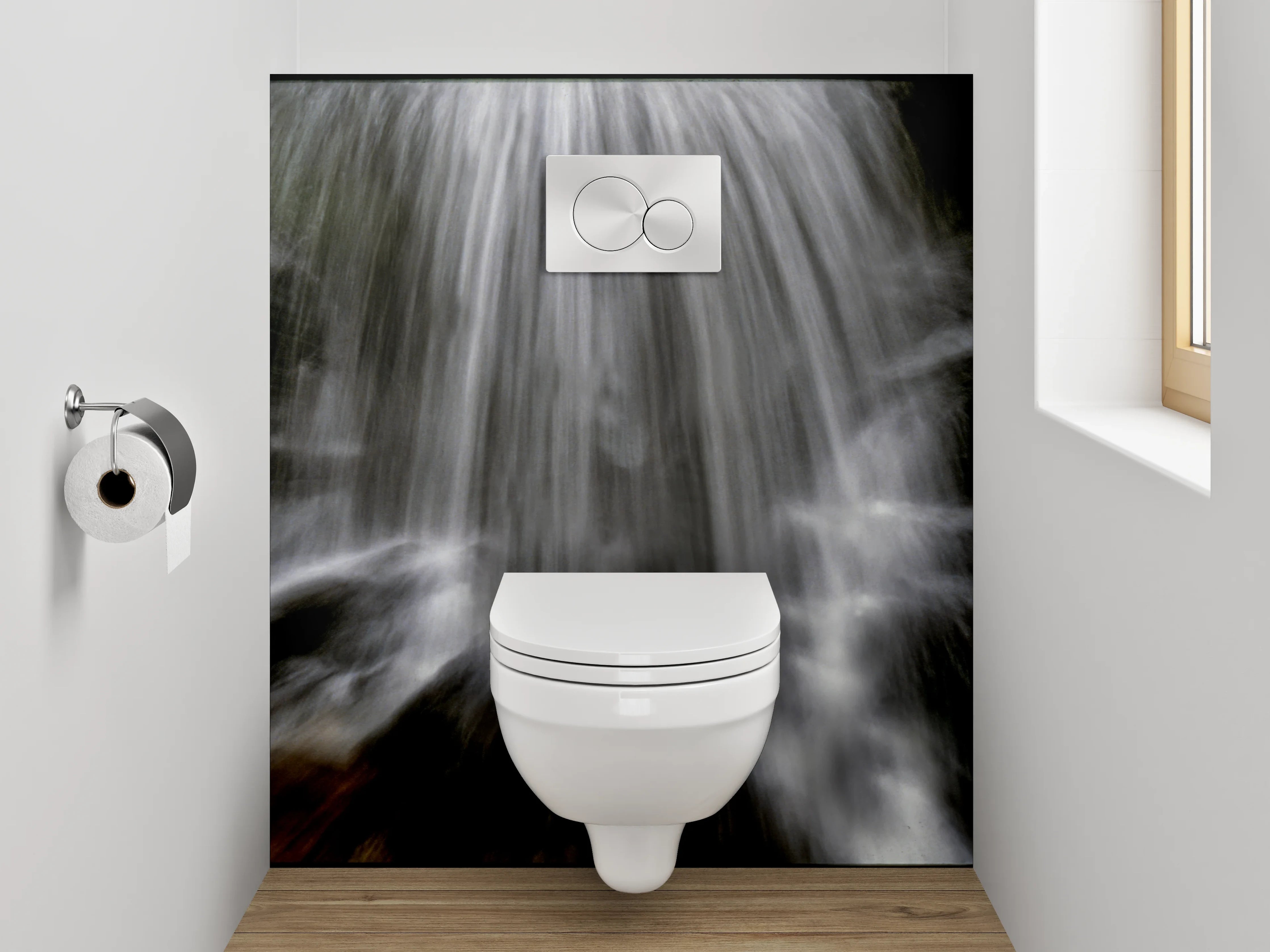 WC-Rückwand - Wasserfall abstrakt weiß schwarz