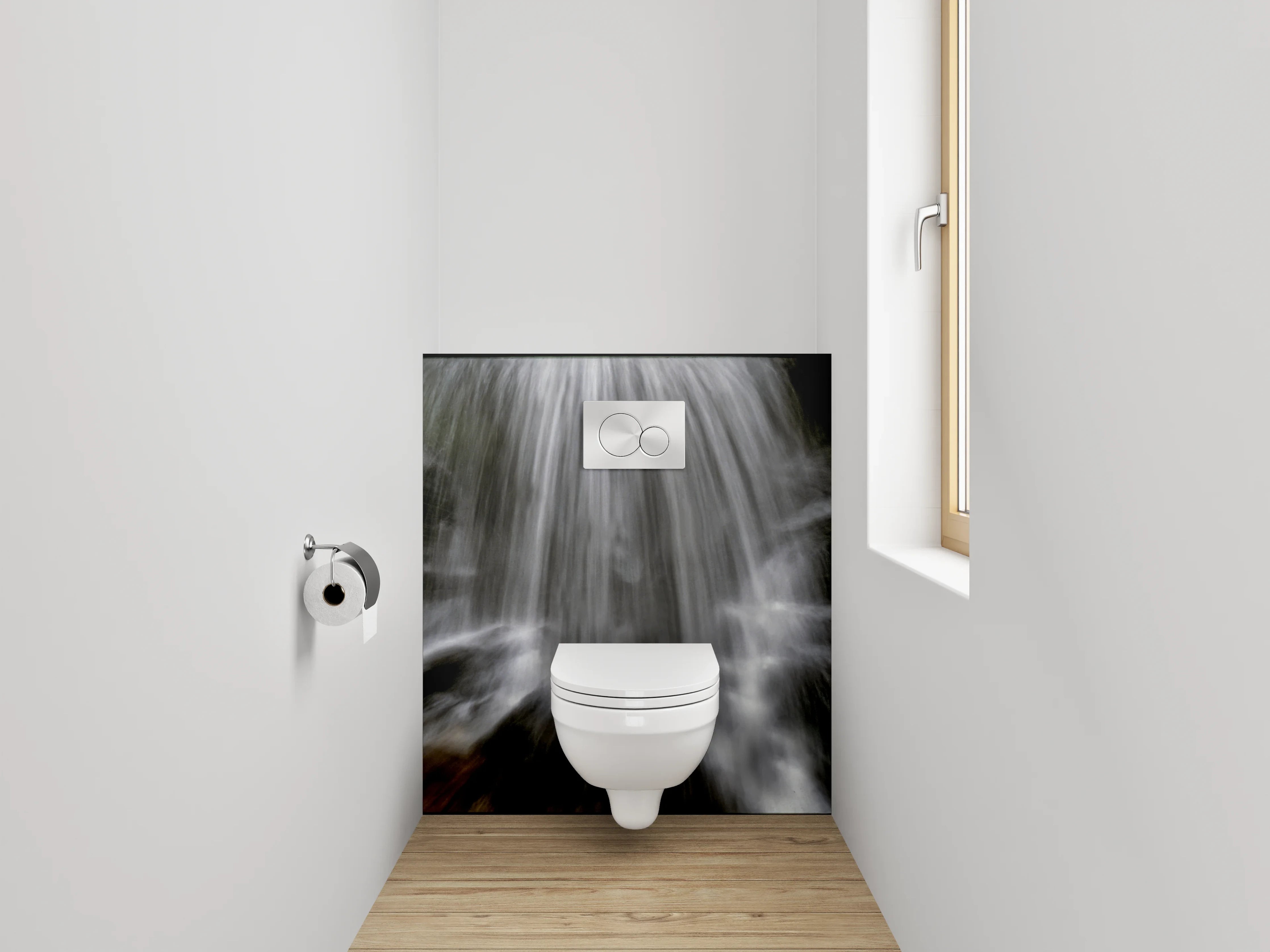 WC-Rückwand - Wasserfall abstrakt weiß schwarz