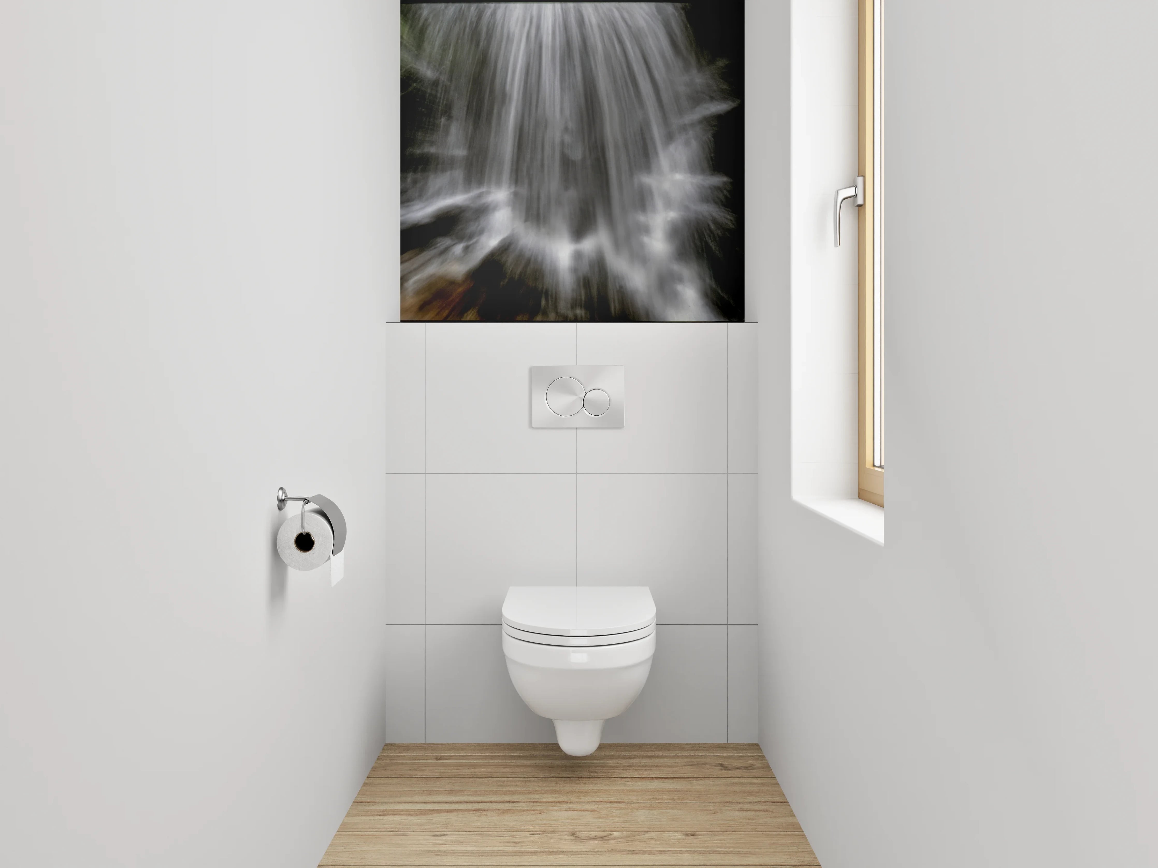 WC-Rückwand - Wasserfall abstrakt weiß schwarz