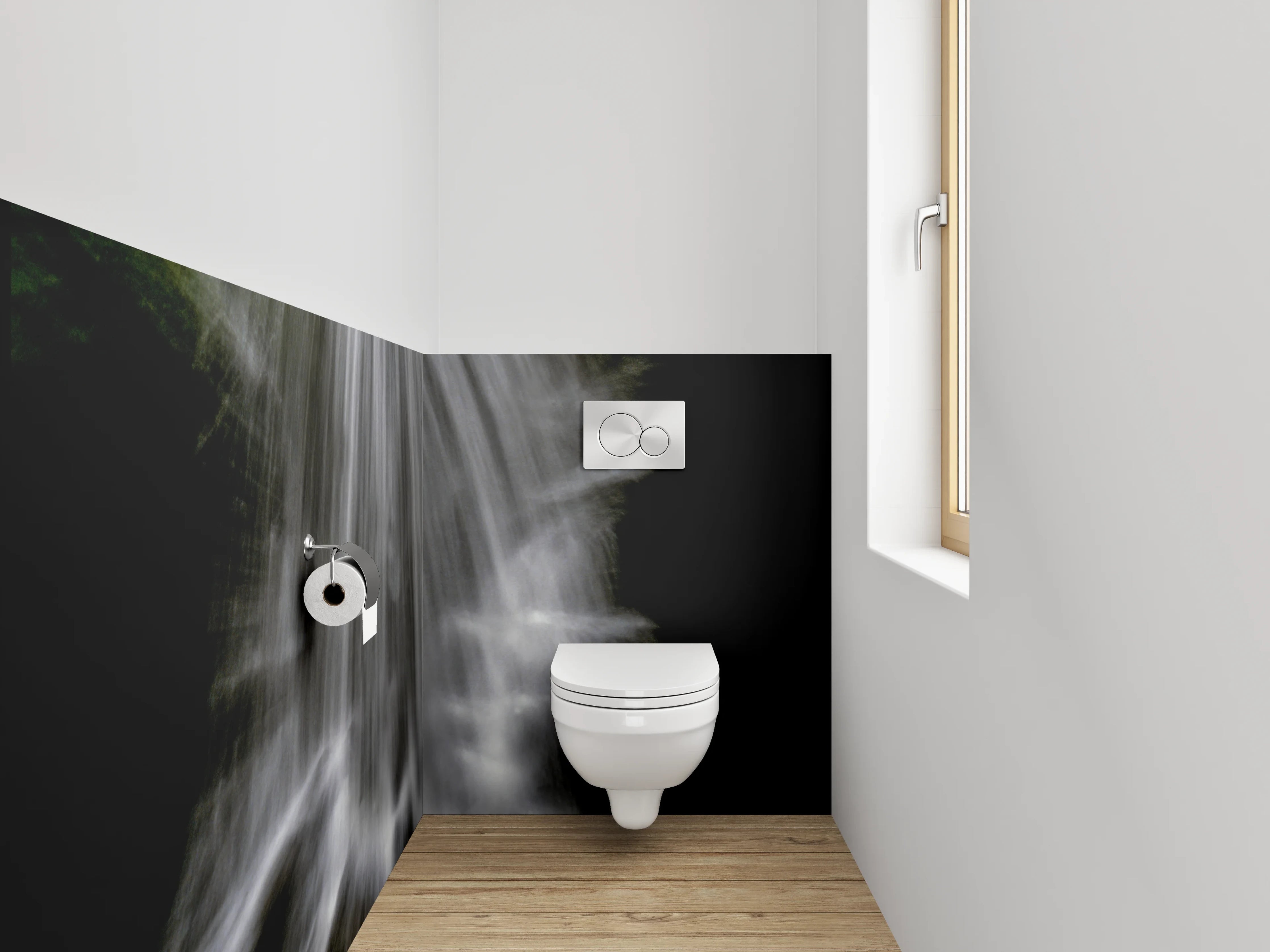 WC-Rückwand - Wasserfall abstrakt weiß schwarz