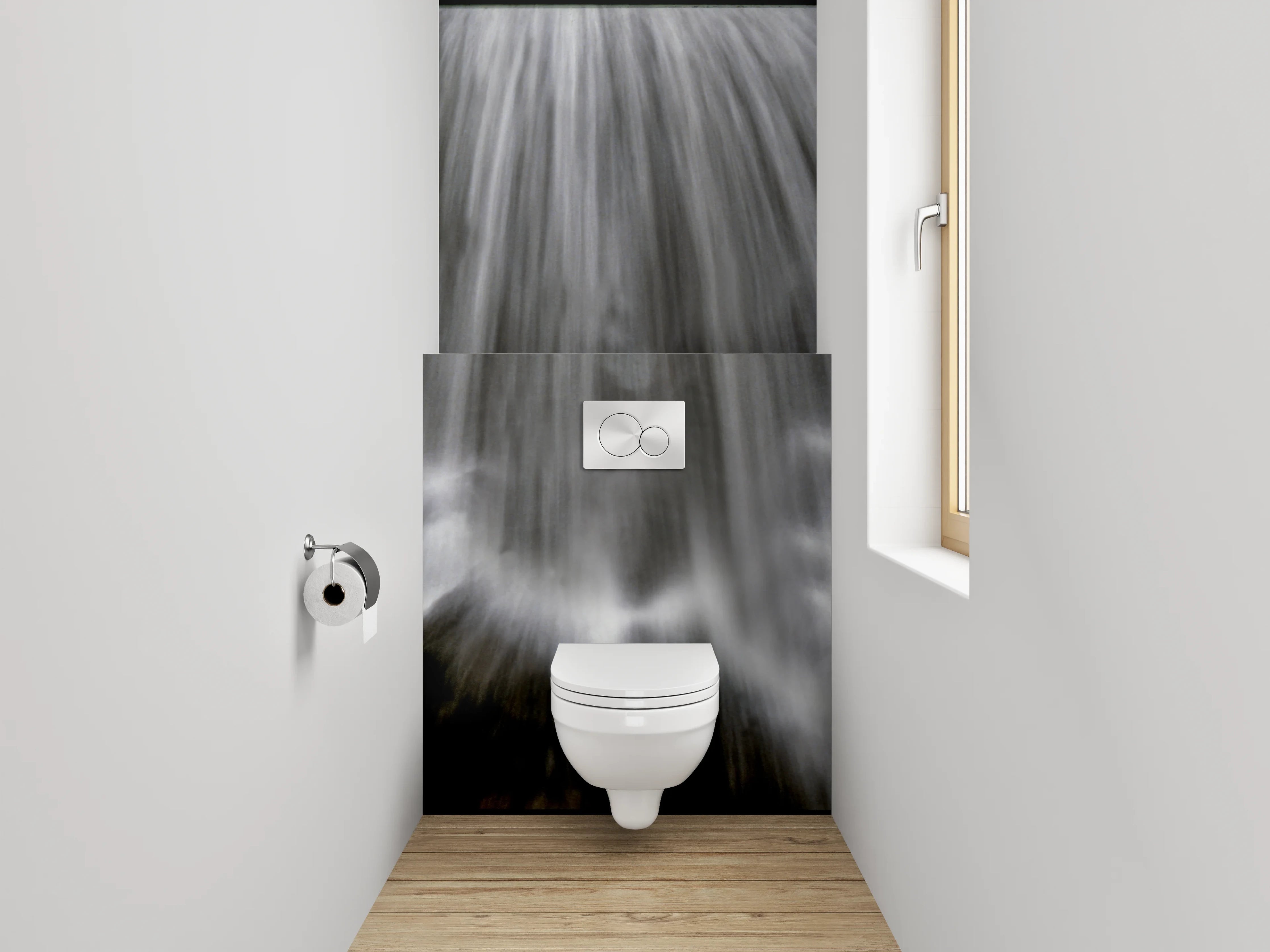 WC-Rückwand - Wasserfall abstrakt weiß schwarz