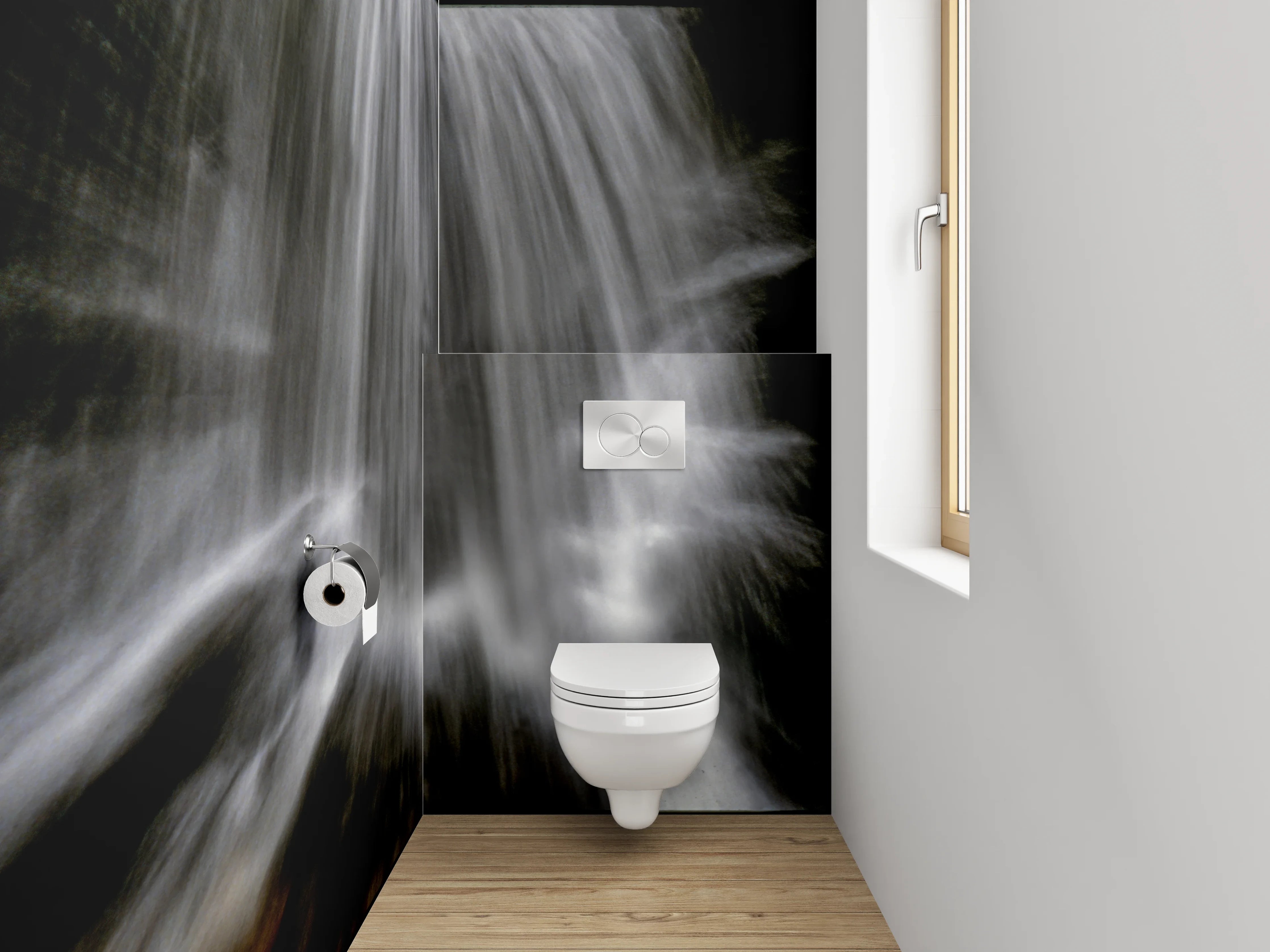 WC-Rückwand - Wasserfall abstrakt weiß schwarz