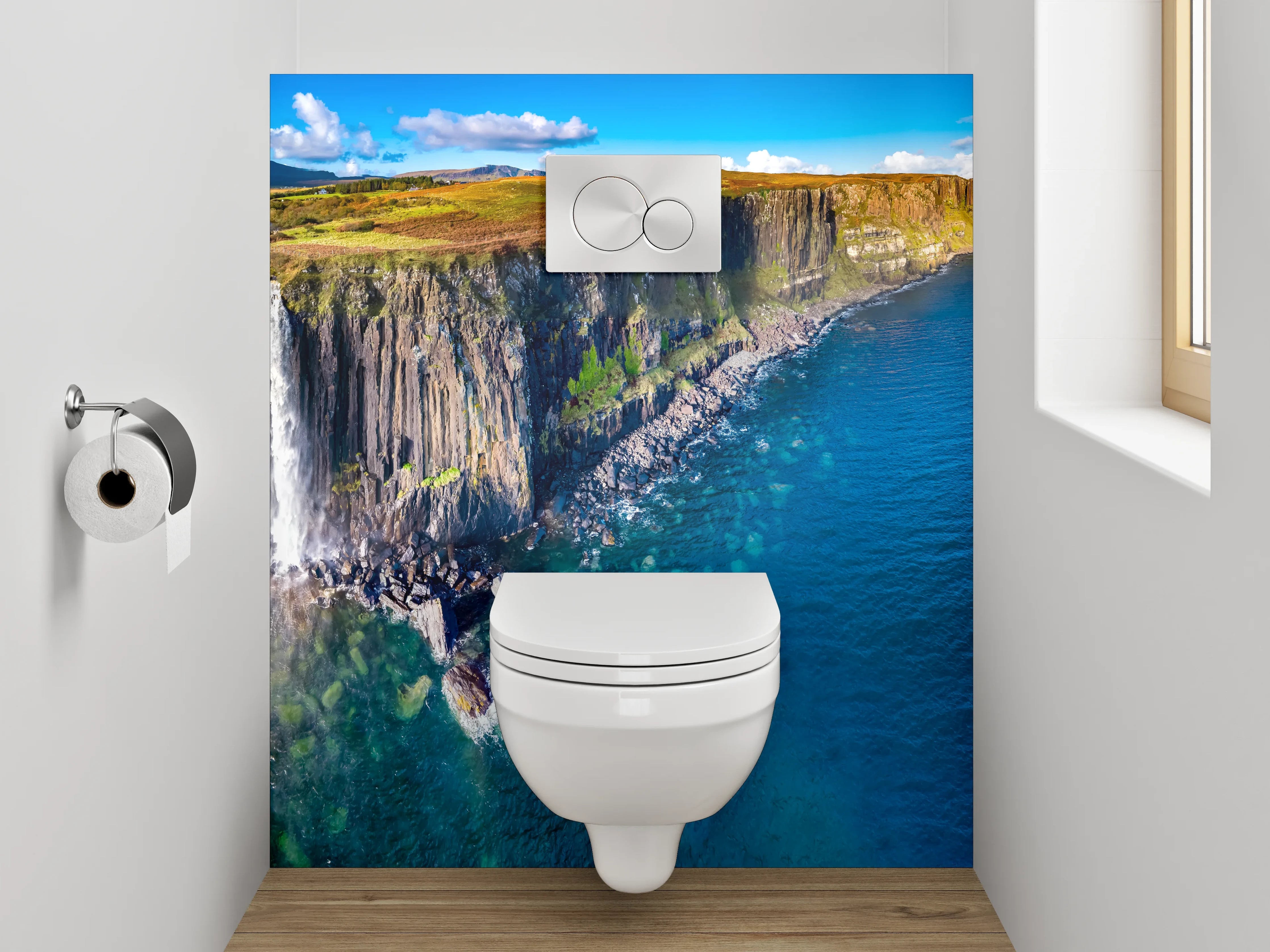 WC-Rückwand - Wasserfall an dramatischer Steilküste