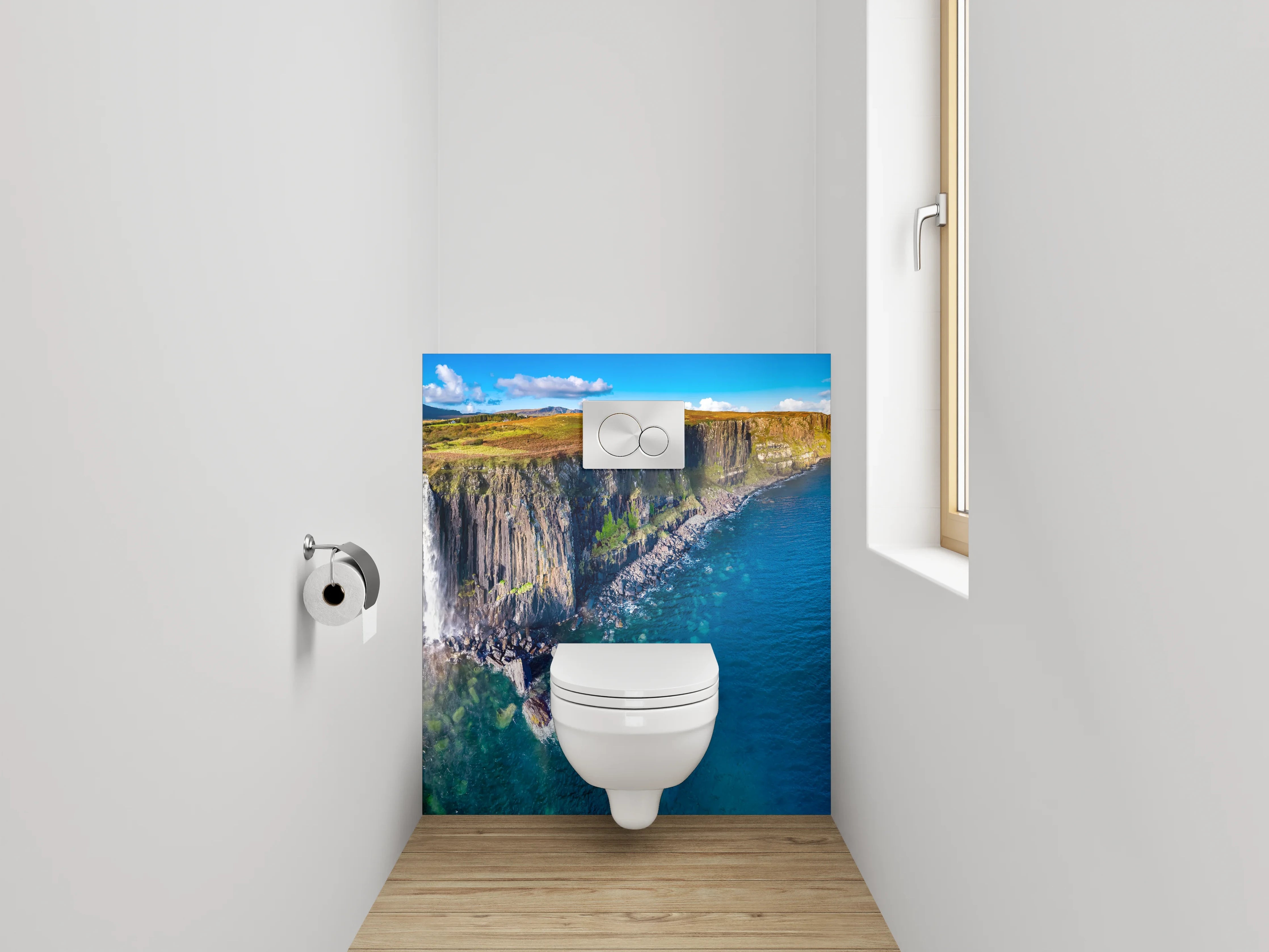 WC-Rückwand - Wasserfall an dramatischer Steilküste