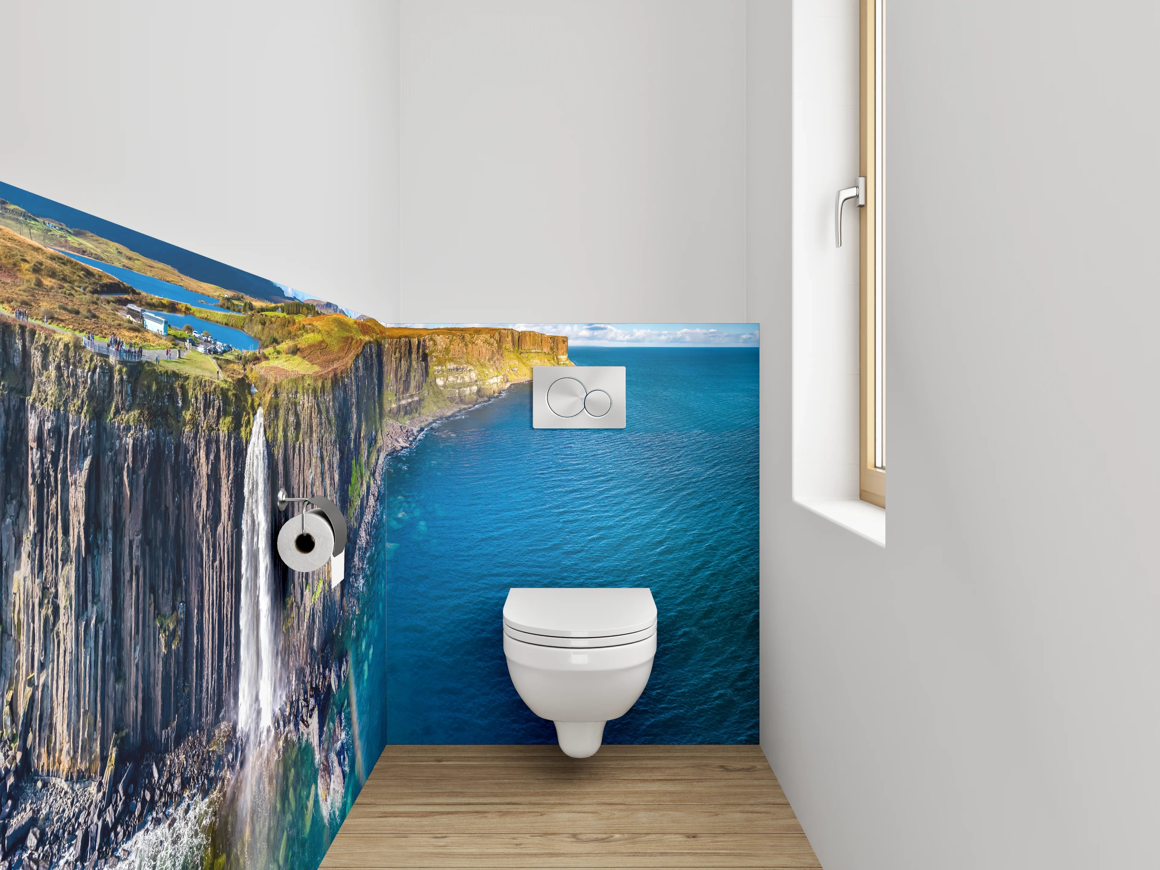 WC-Rückwand - Wasserfall an dramatischer Steilküste