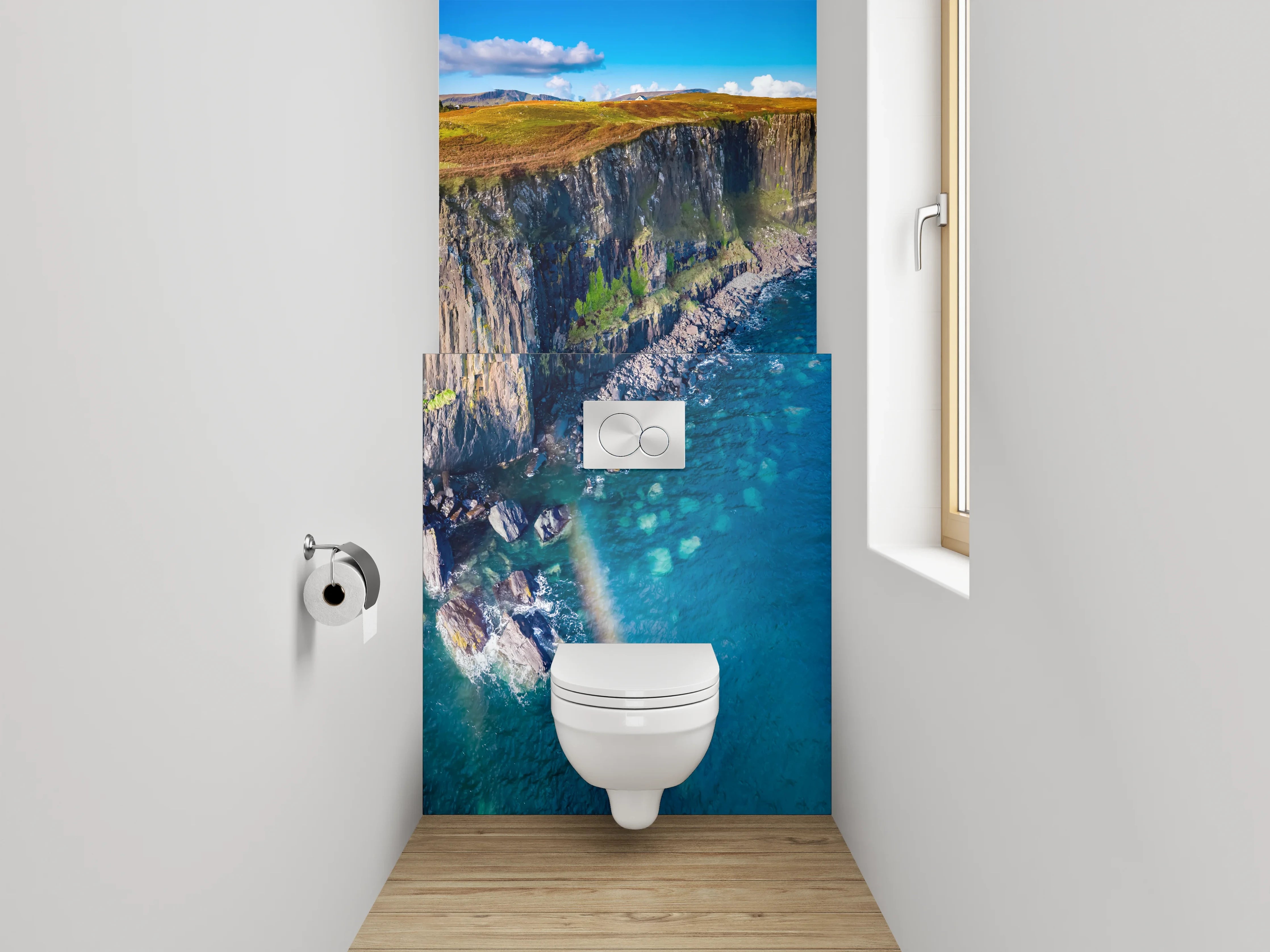 WC-Rückwand - Wasserfall an dramatischer Steilküste