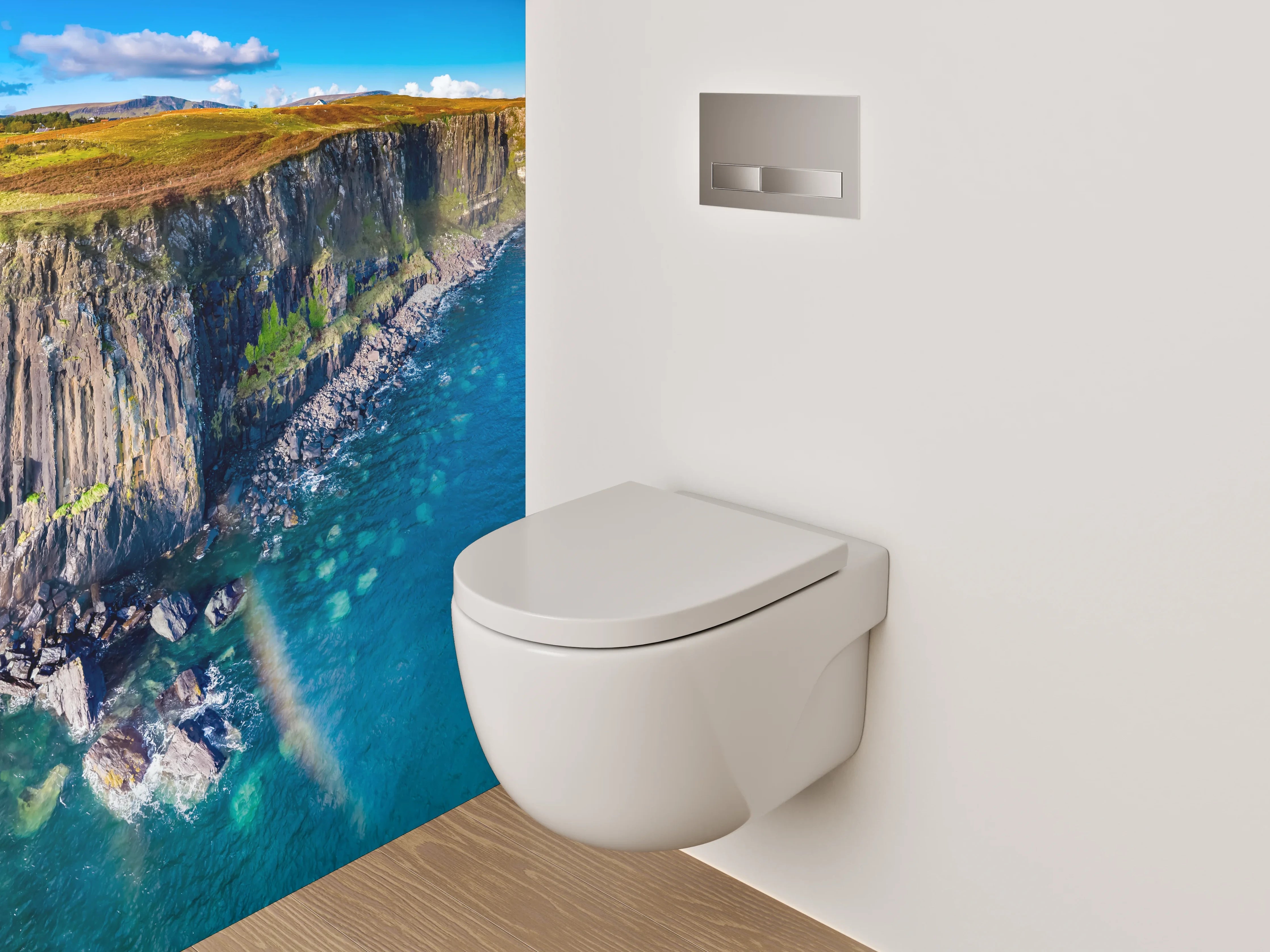 WC-Rückwand - Wasserfall an dramatischer Steilküste