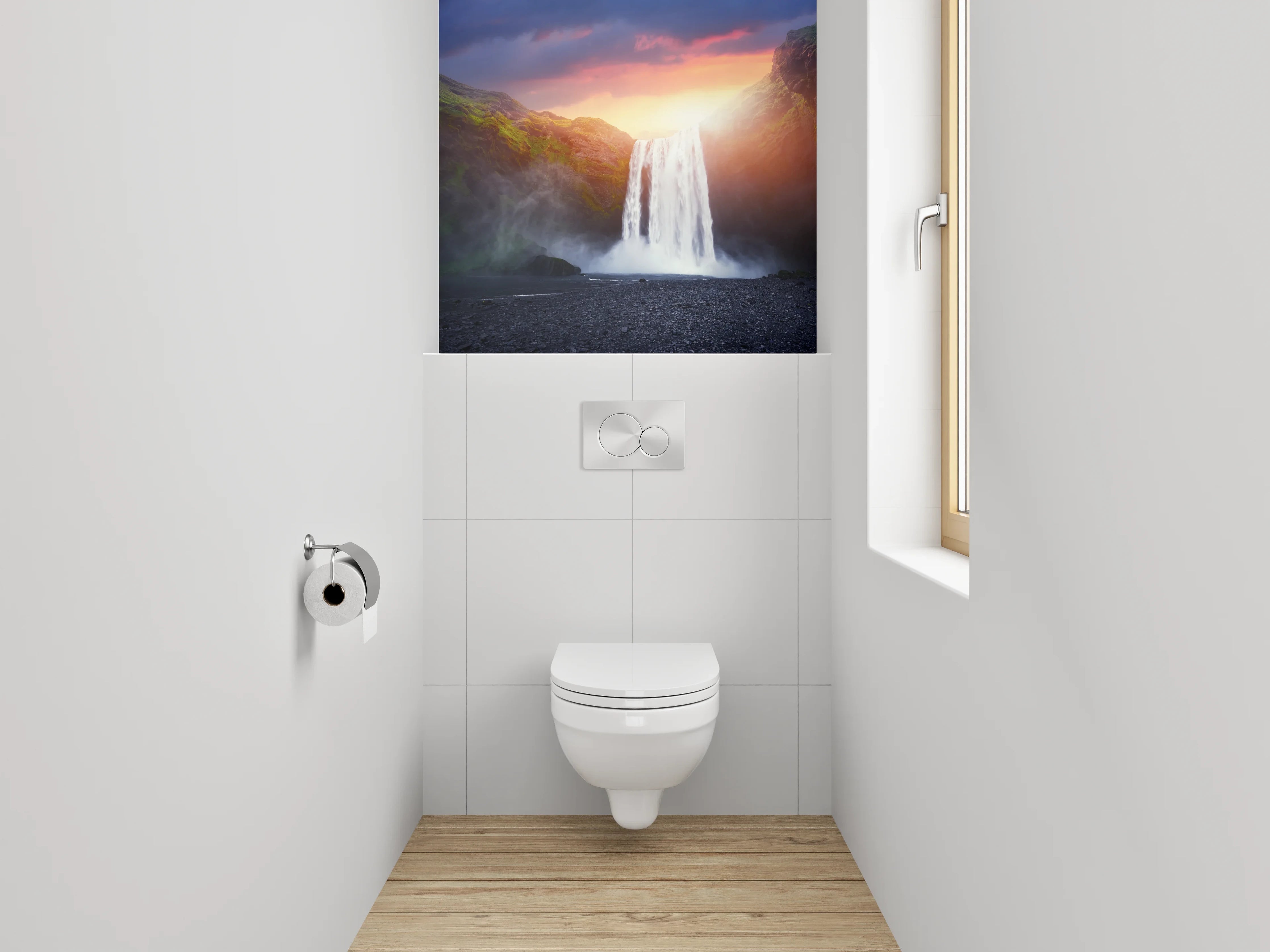 WC-Rückwand - Wasserfall bei Sonnenuntergang Landschaft
