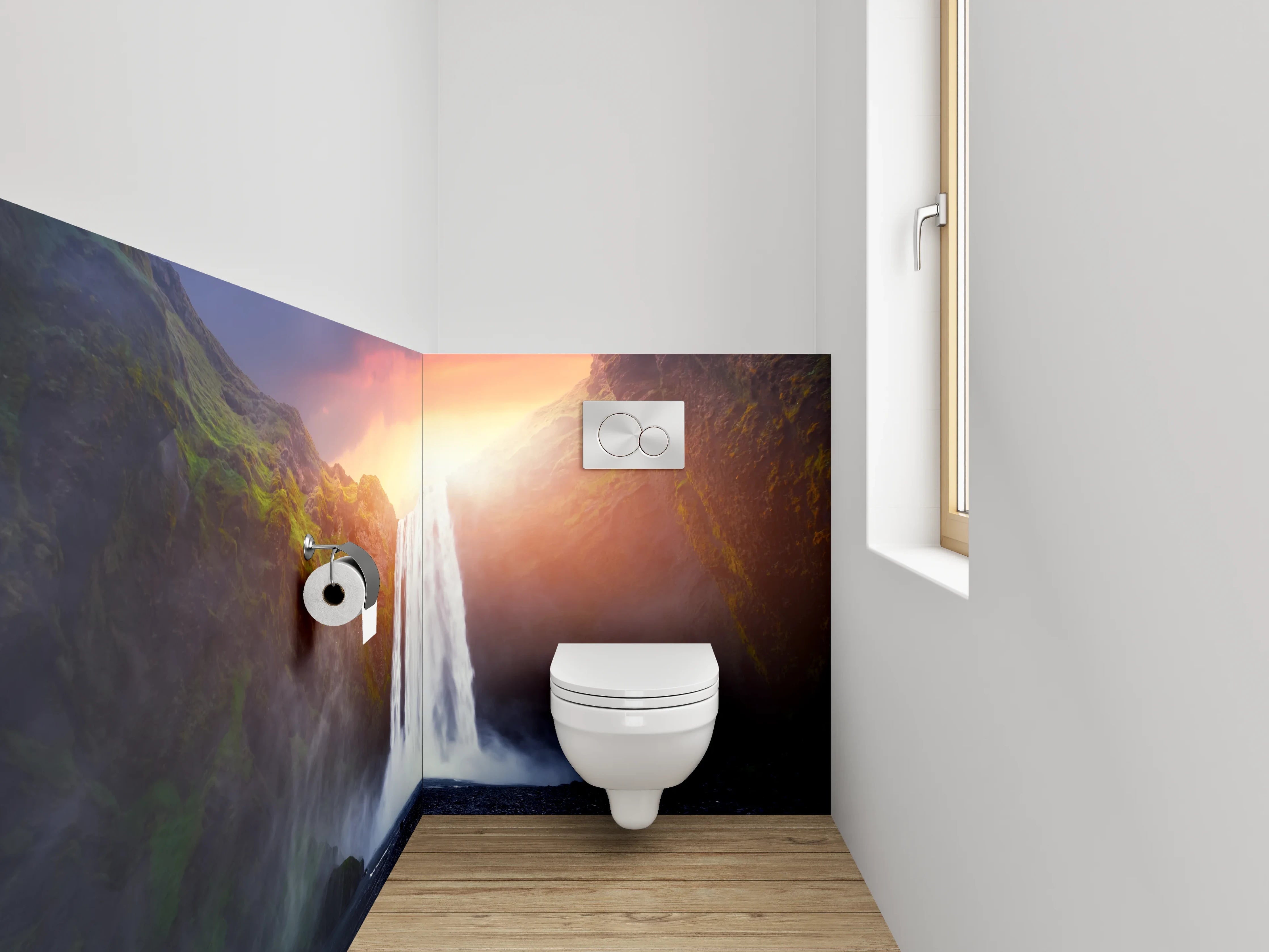 WC-Rückwand - Wasserfall bei Sonnenuntergang Landschaft