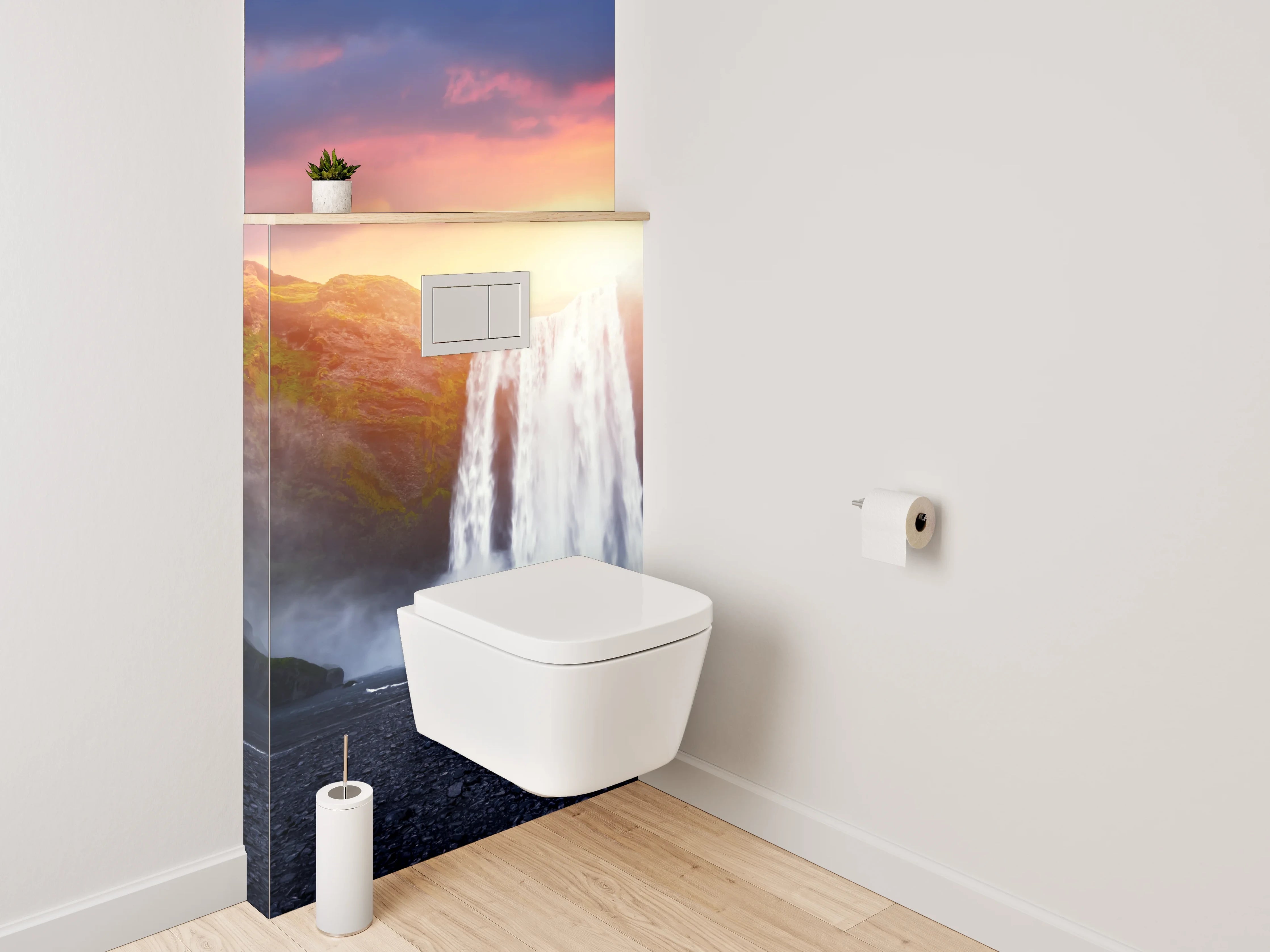 WC-Rückwand - Wasserfall bei Sonnenuntergang Landschaft
