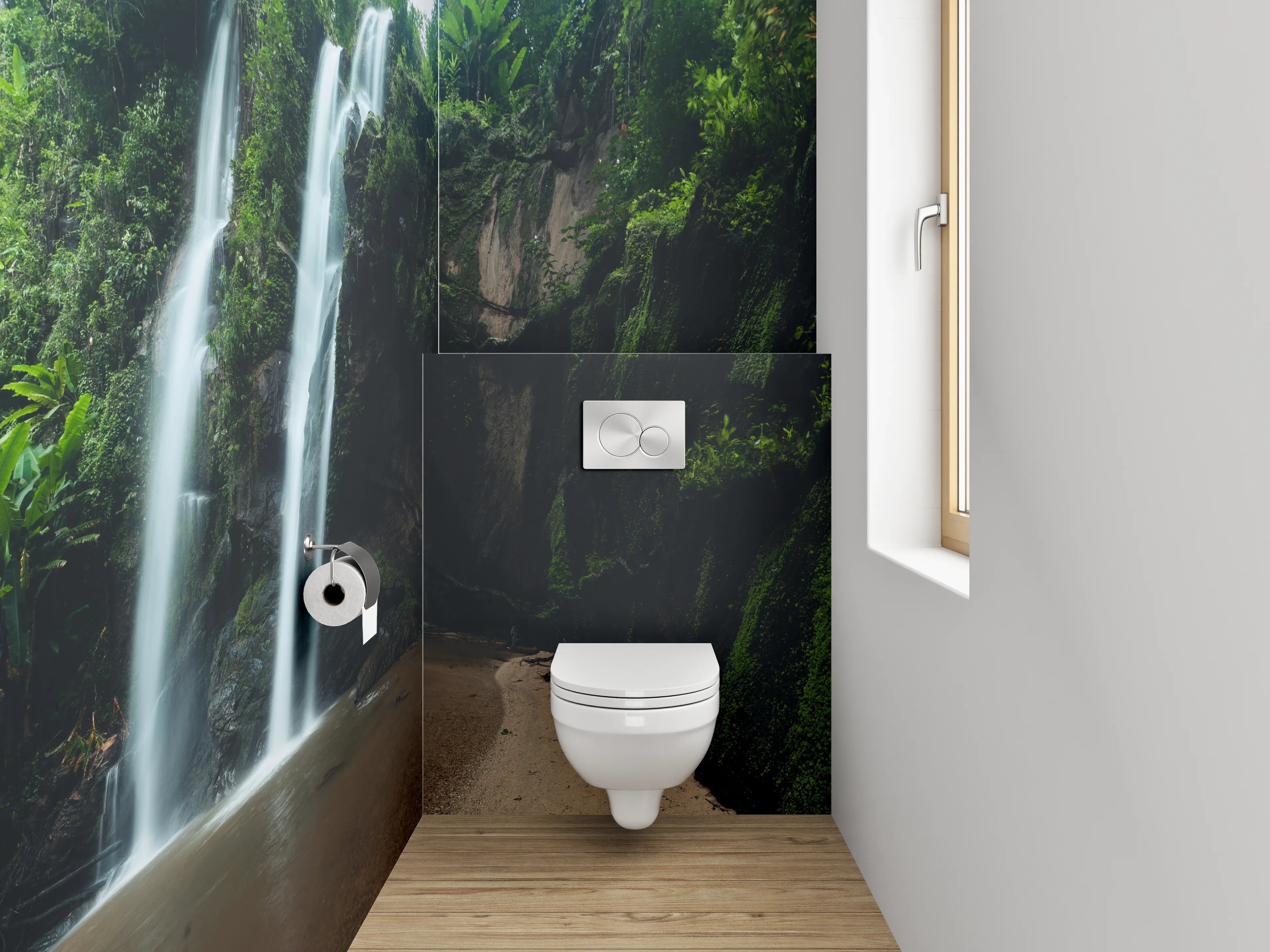 WC-Rückwand - Wasserfall im Dschungel Panorama