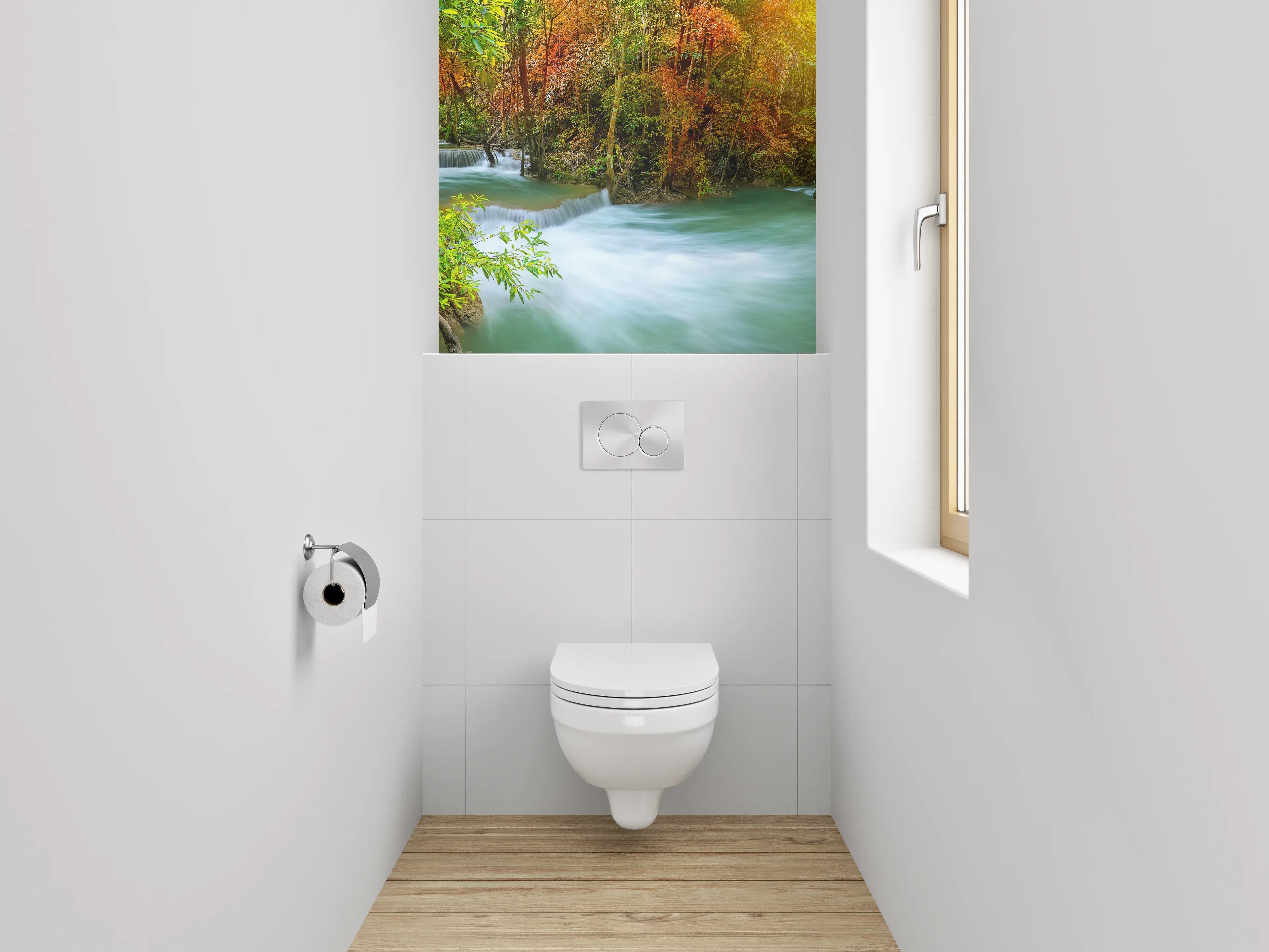 WC-Rückwand - Wasserfall im bunten Herbstwald Panorama