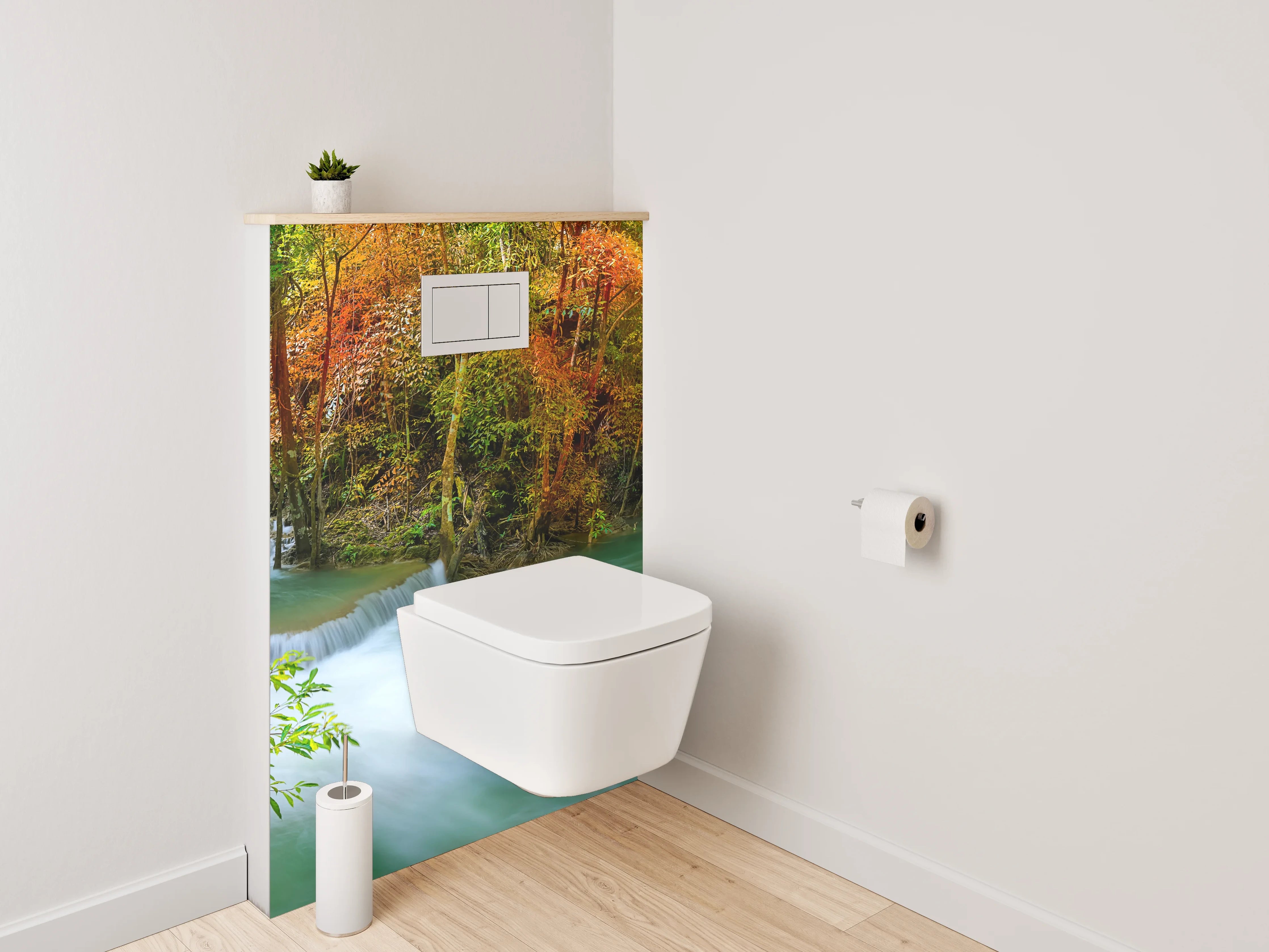 WC-Rückwand - Wasserfall im bunten Herbstwald Panorama