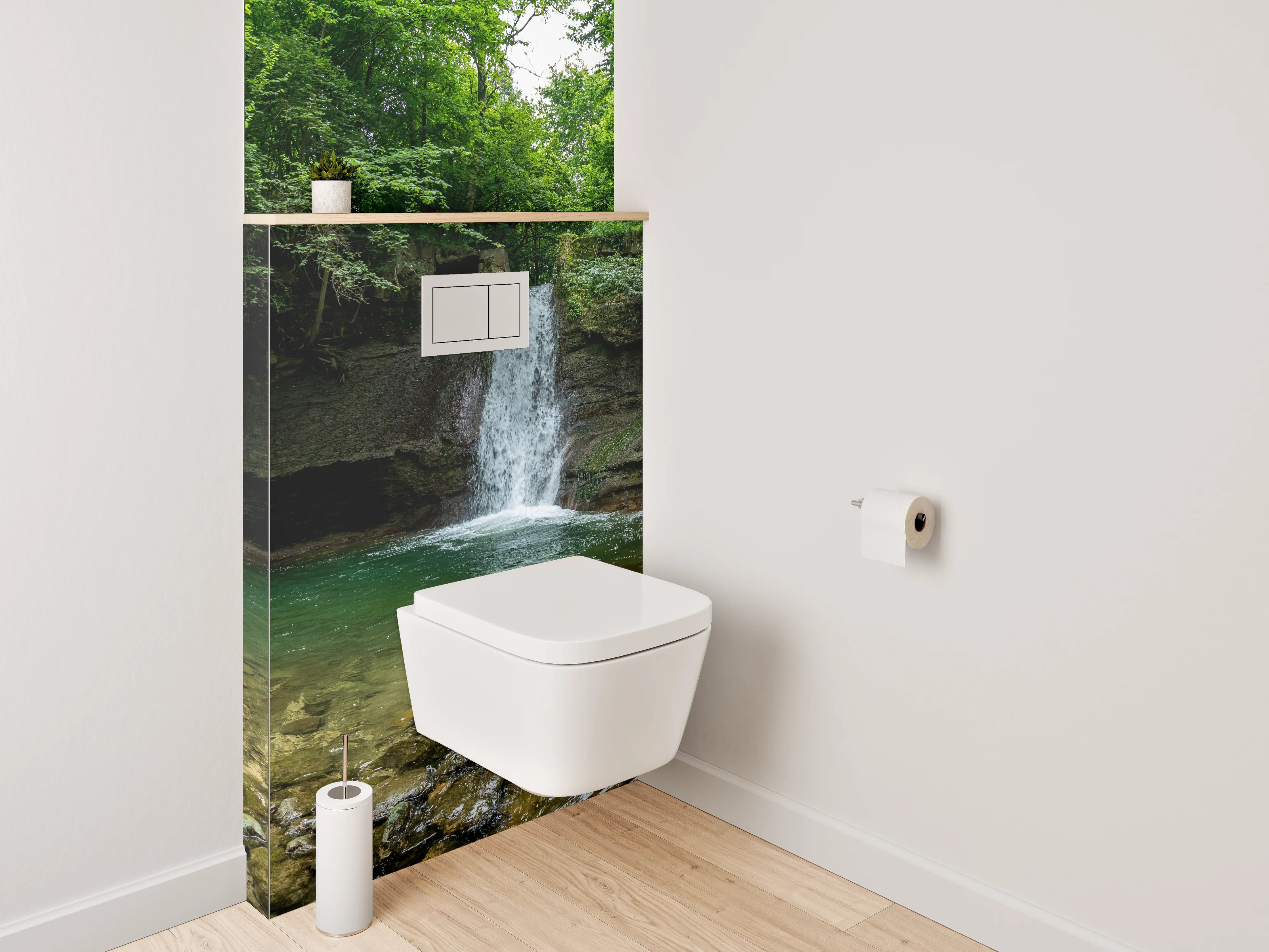 WC-Rückwand - Wasserfall im grünen Wald – Naturidylle