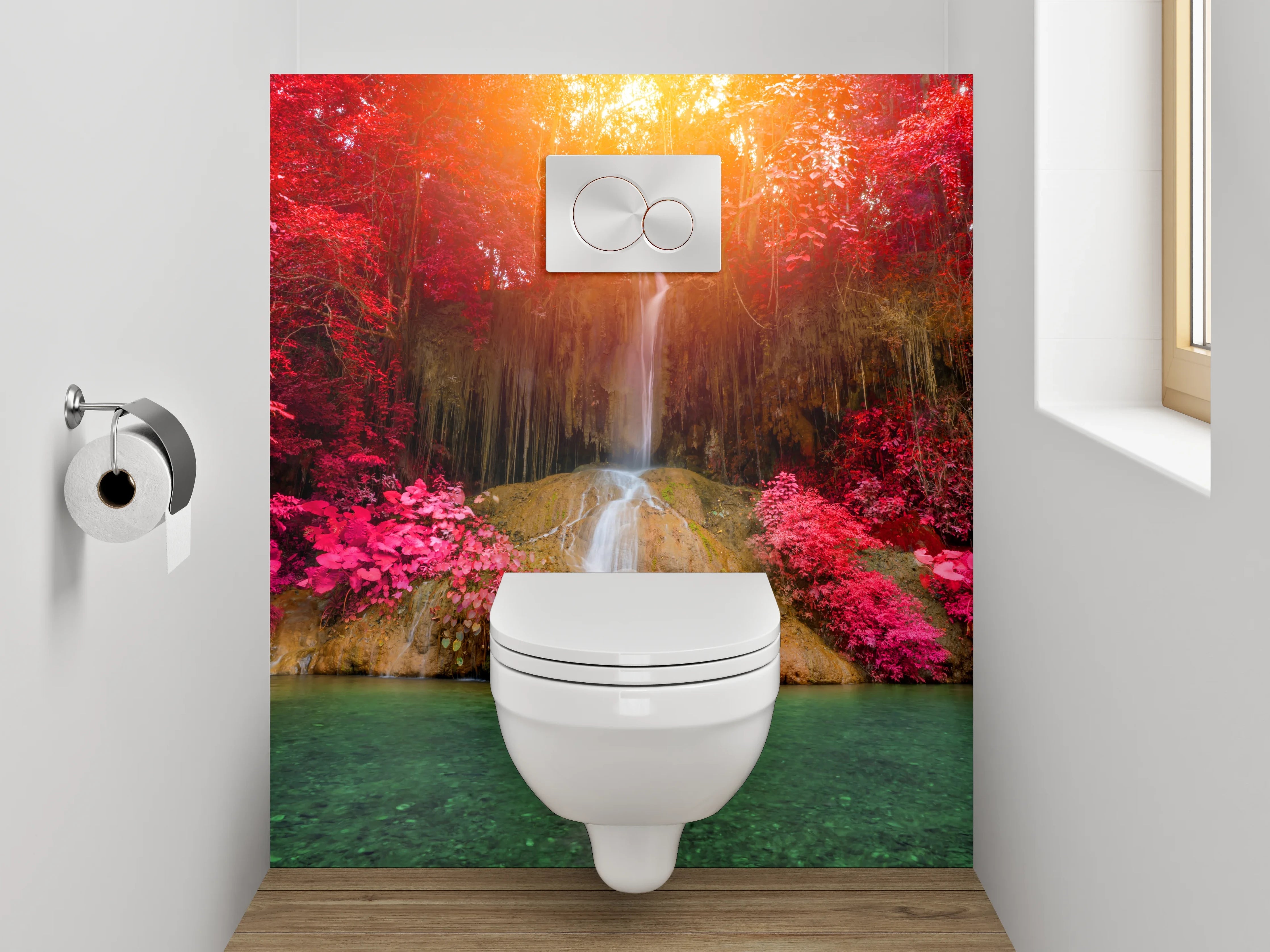WC-Rückwand - Wasserfall im magischen Farbenrausch