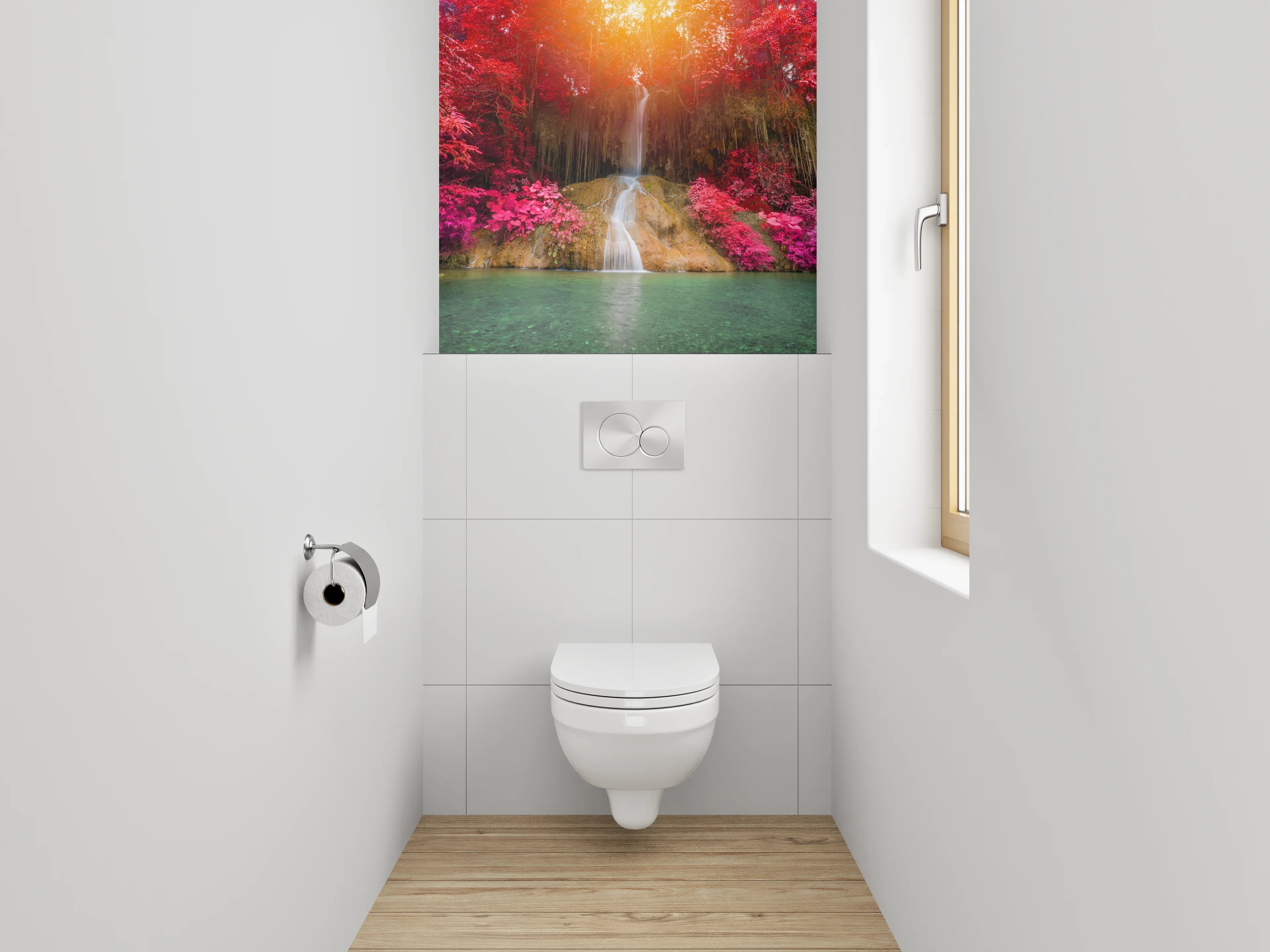 WC-Rückwand - Wasserfall im magischen Farbenrausch