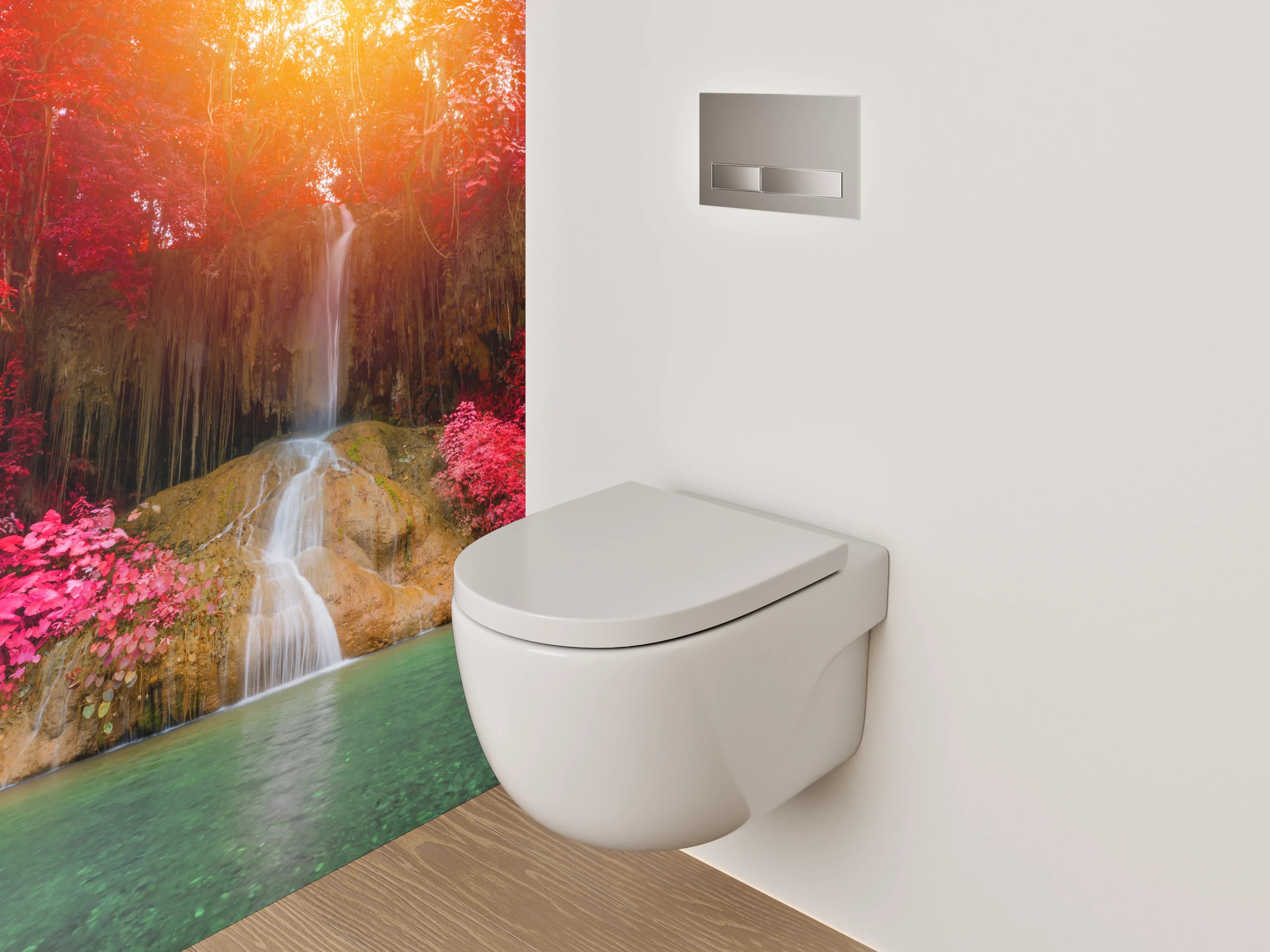 WC-Rückwand - Wasserfall im magischen Farbenrausch
