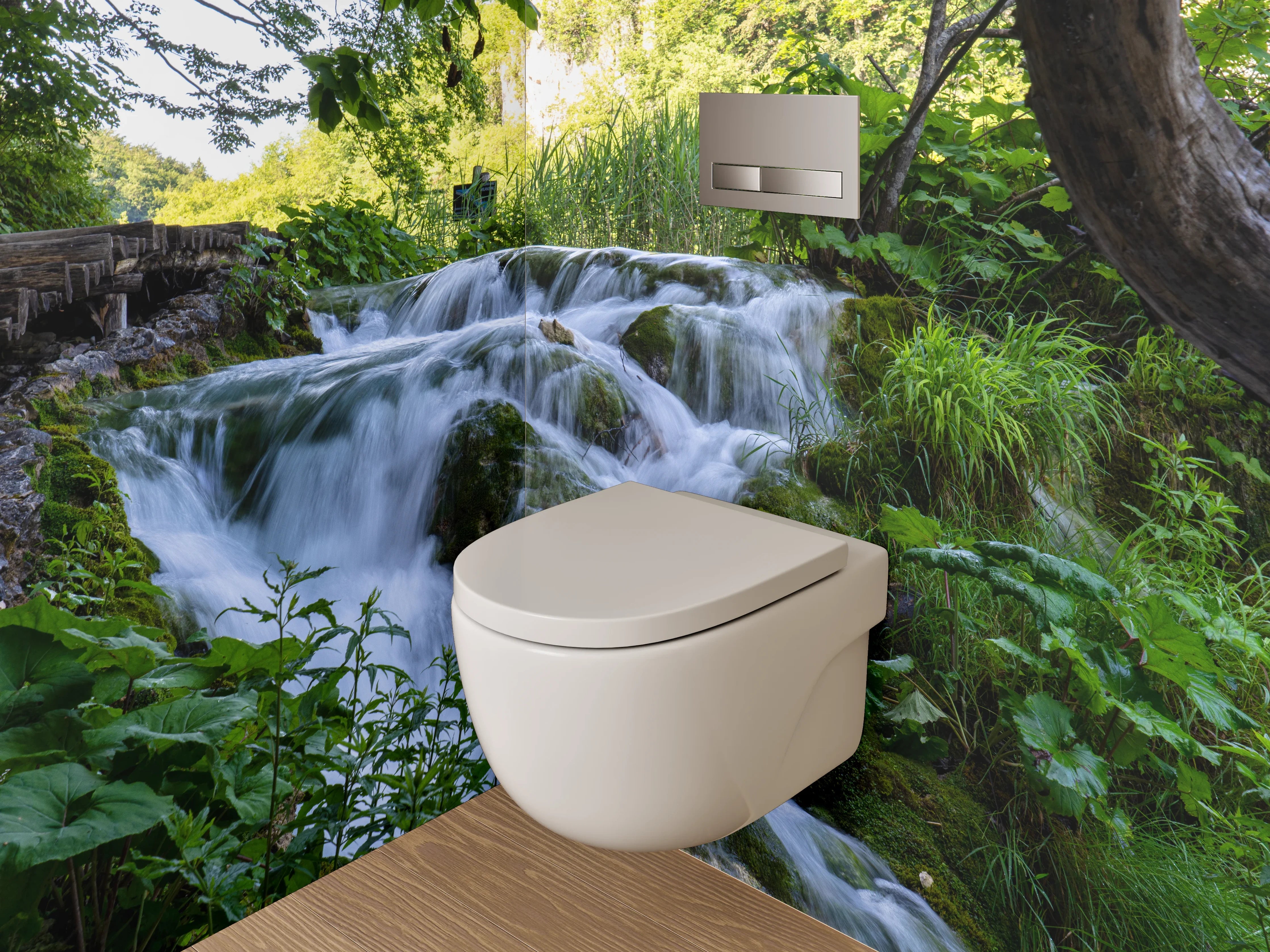 WC-Rückwand - Wasserfall im satten Grünton