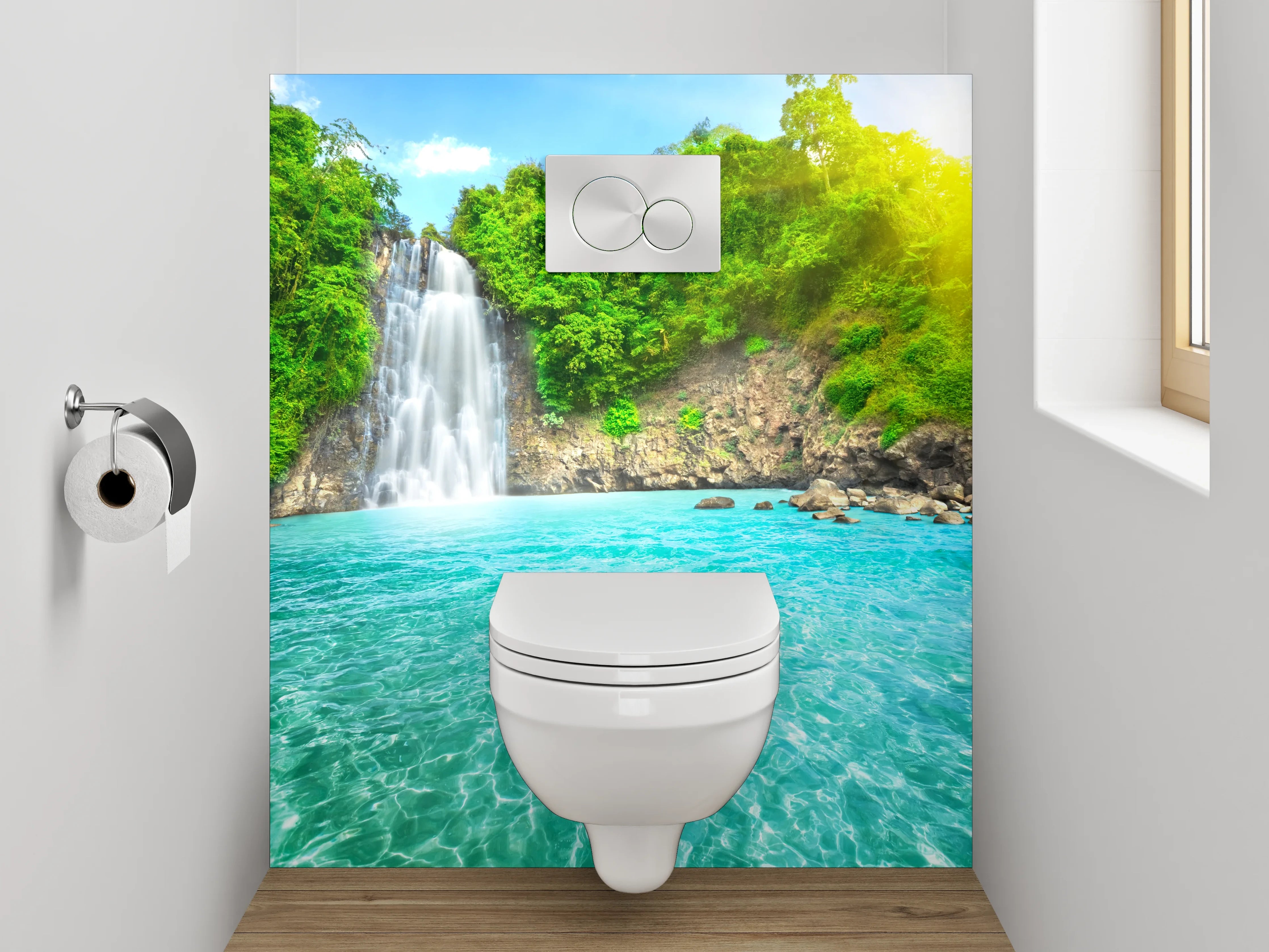 WC-Rückwand - Wasserfall im tropischen Paradies