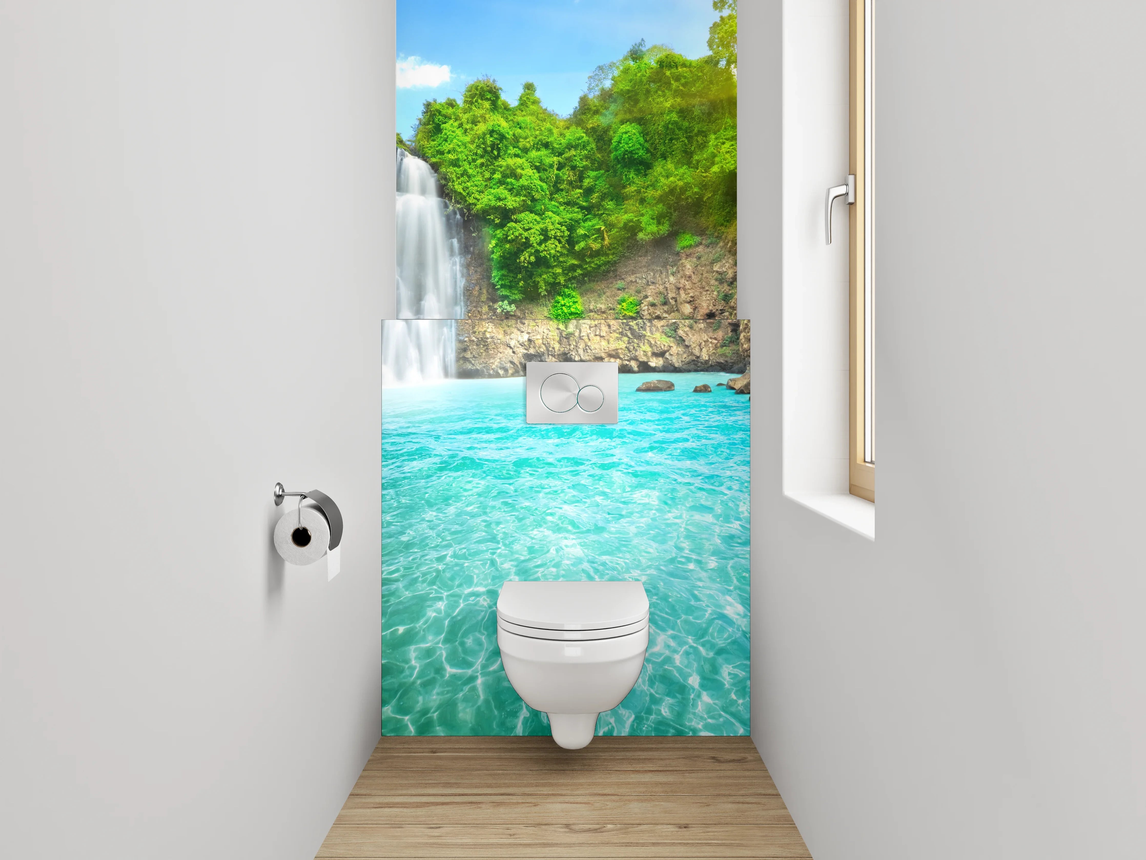 WC-Rückwand - Wasserfall im tropischen Paradies