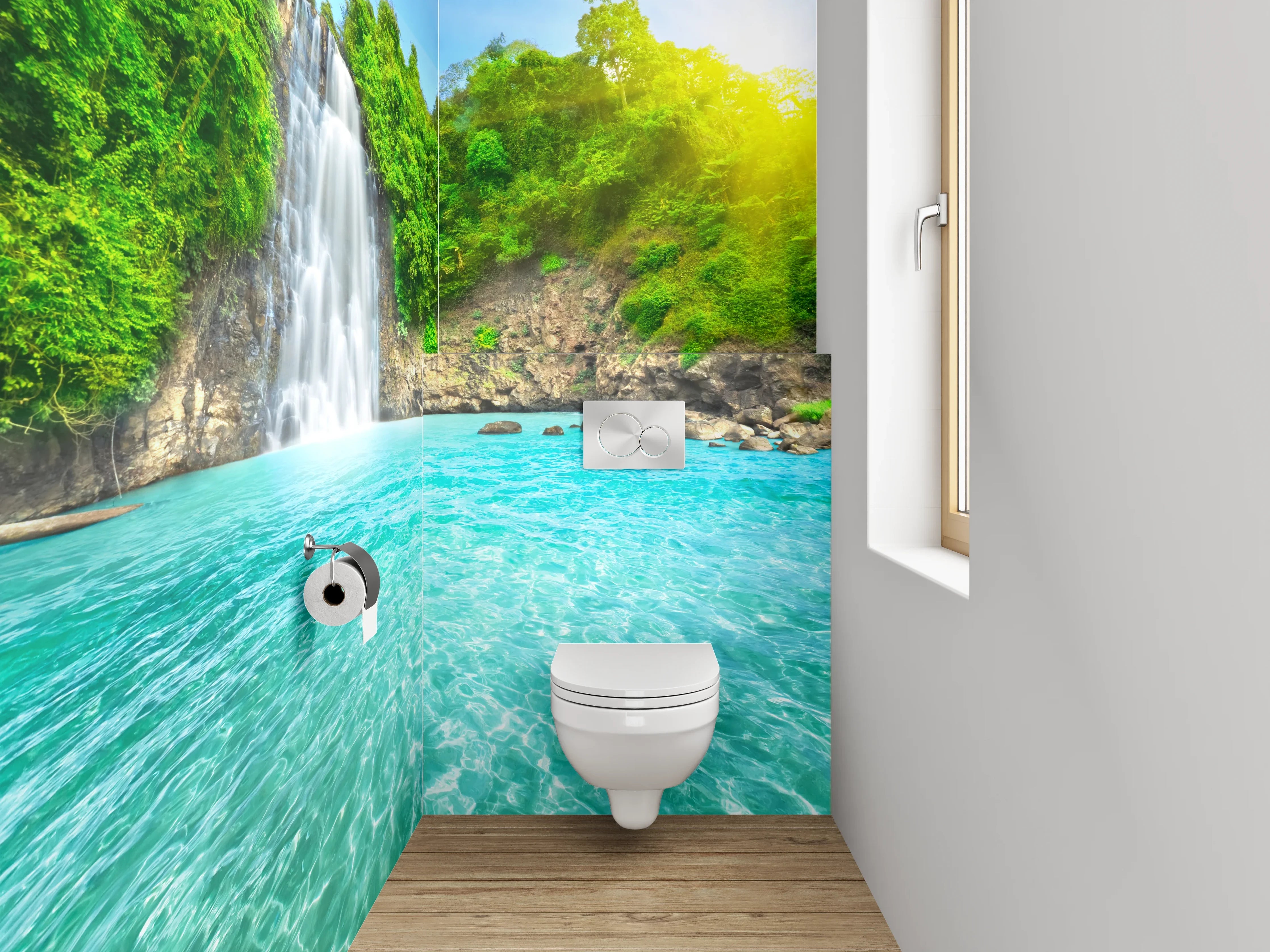 WC-Rückwand - Wasserfall im tropischen Paradies