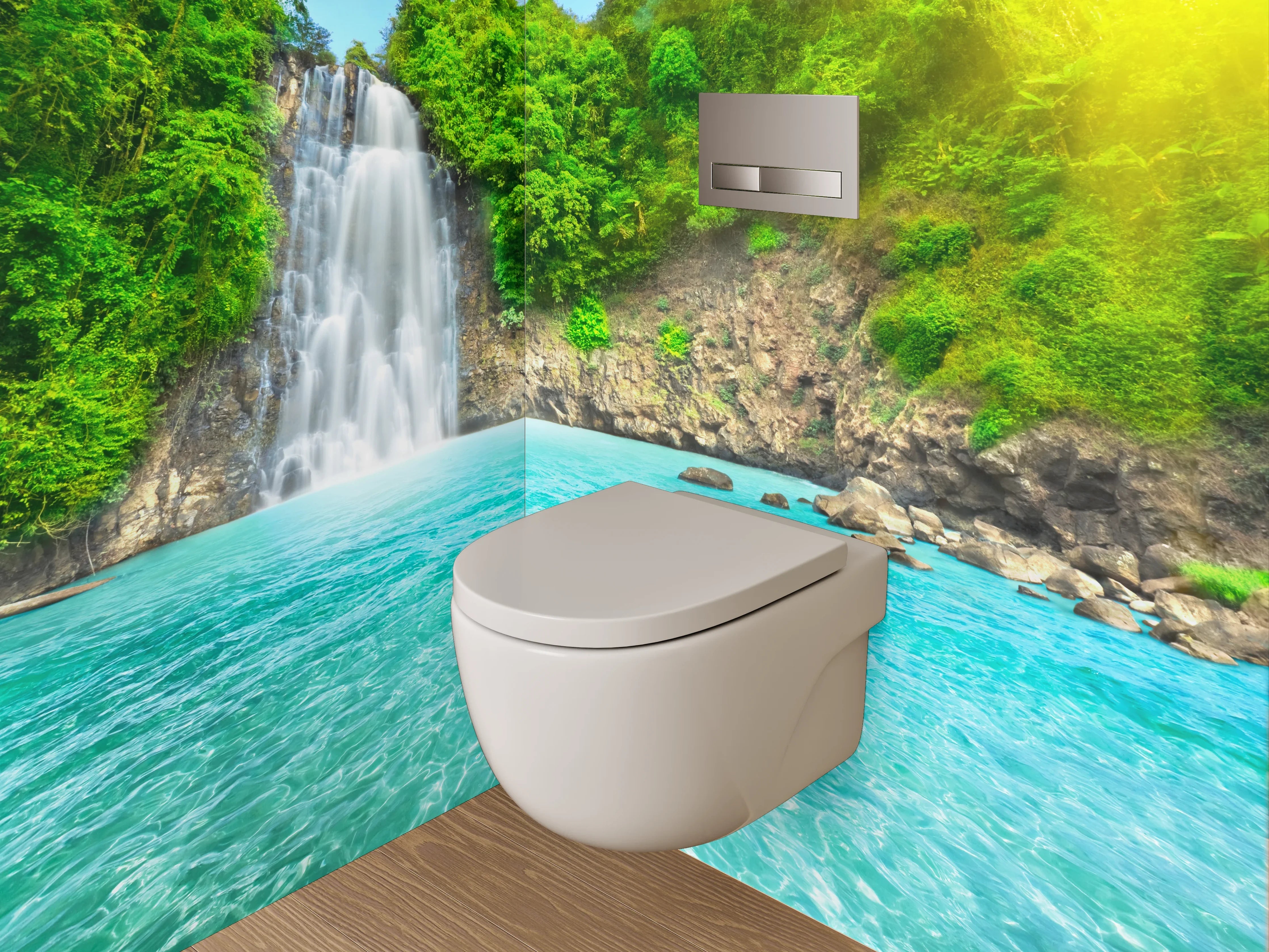 WC-Rückwand - Wasserfall im tropischen Paradies