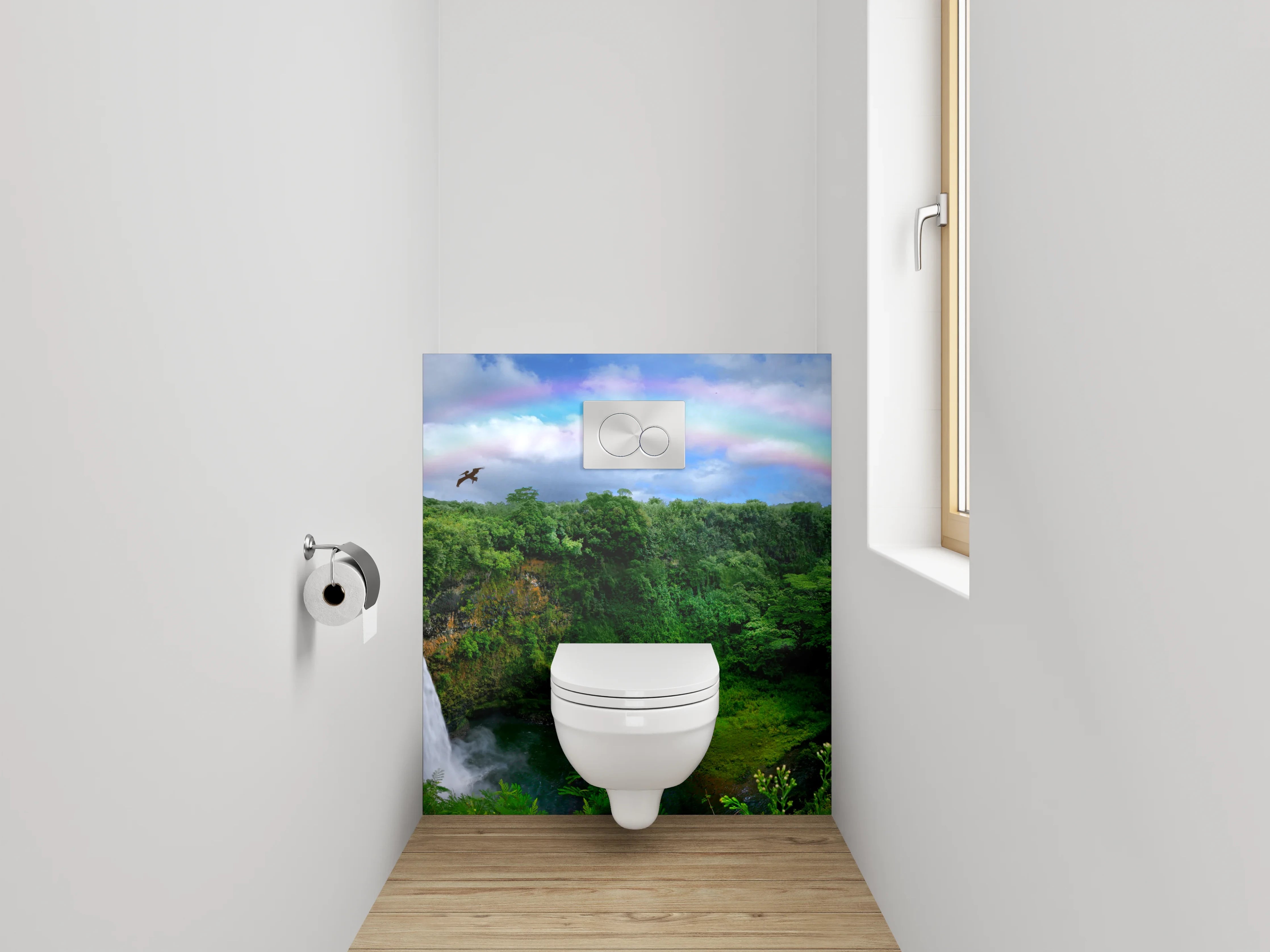 WC-Rückwand - Wasserfall mit Regenbogen Naturidylle