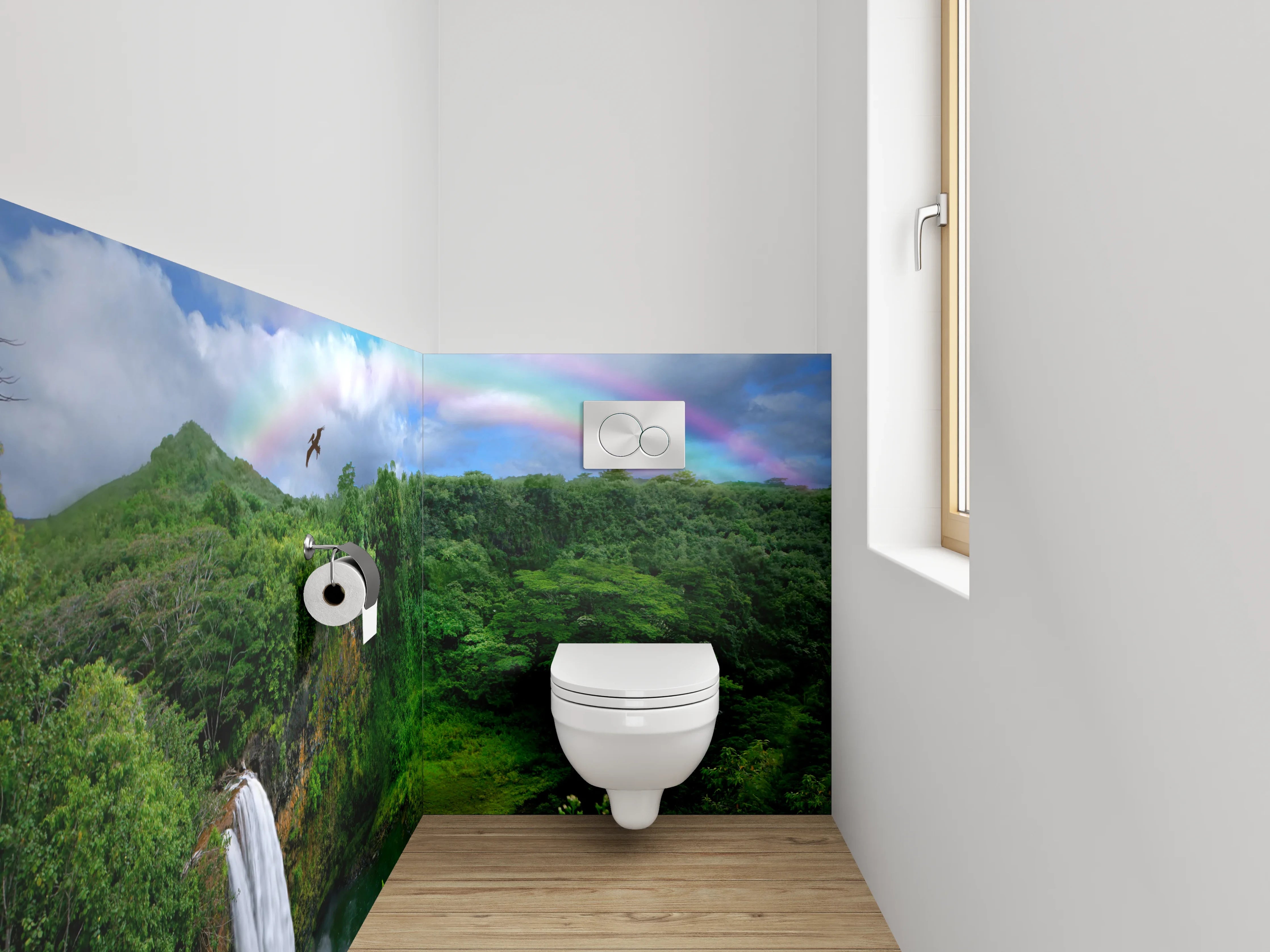 WC-Rückwand - Wasserfall mit Regenbogen Naturidylle