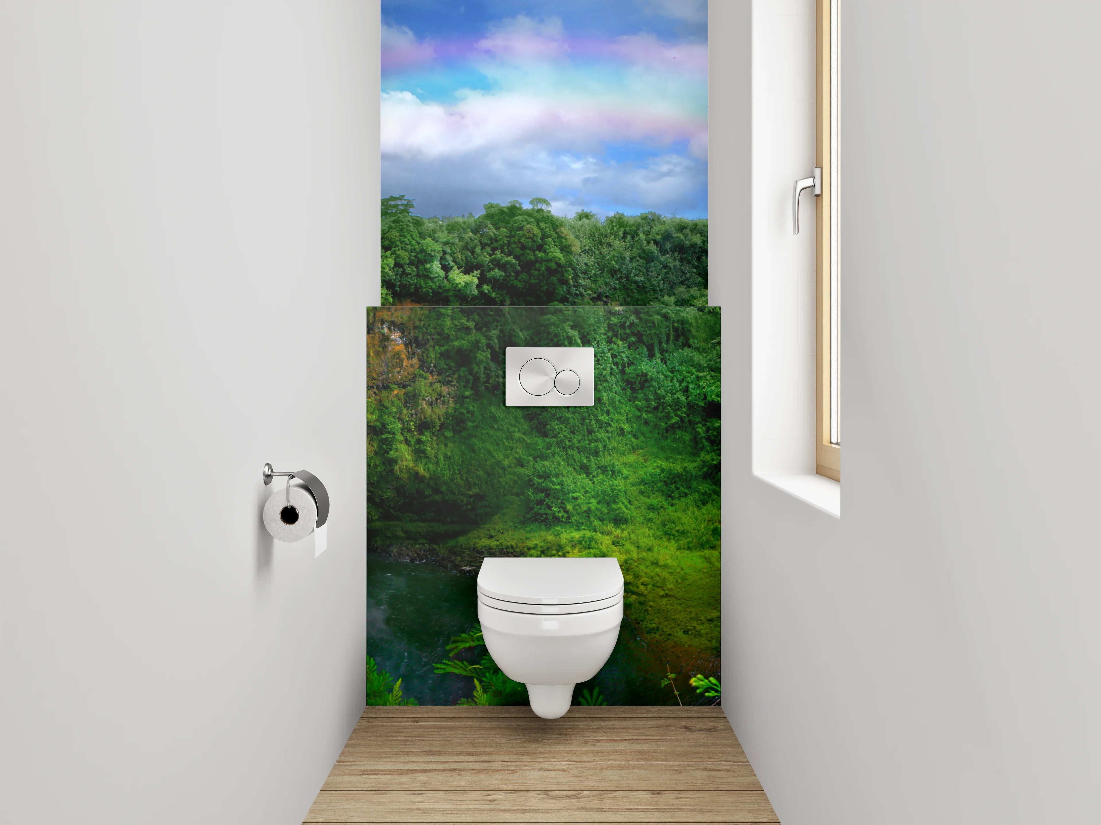 WC-Rückwand - Wasserfall mit Regenbogen Naturidylle