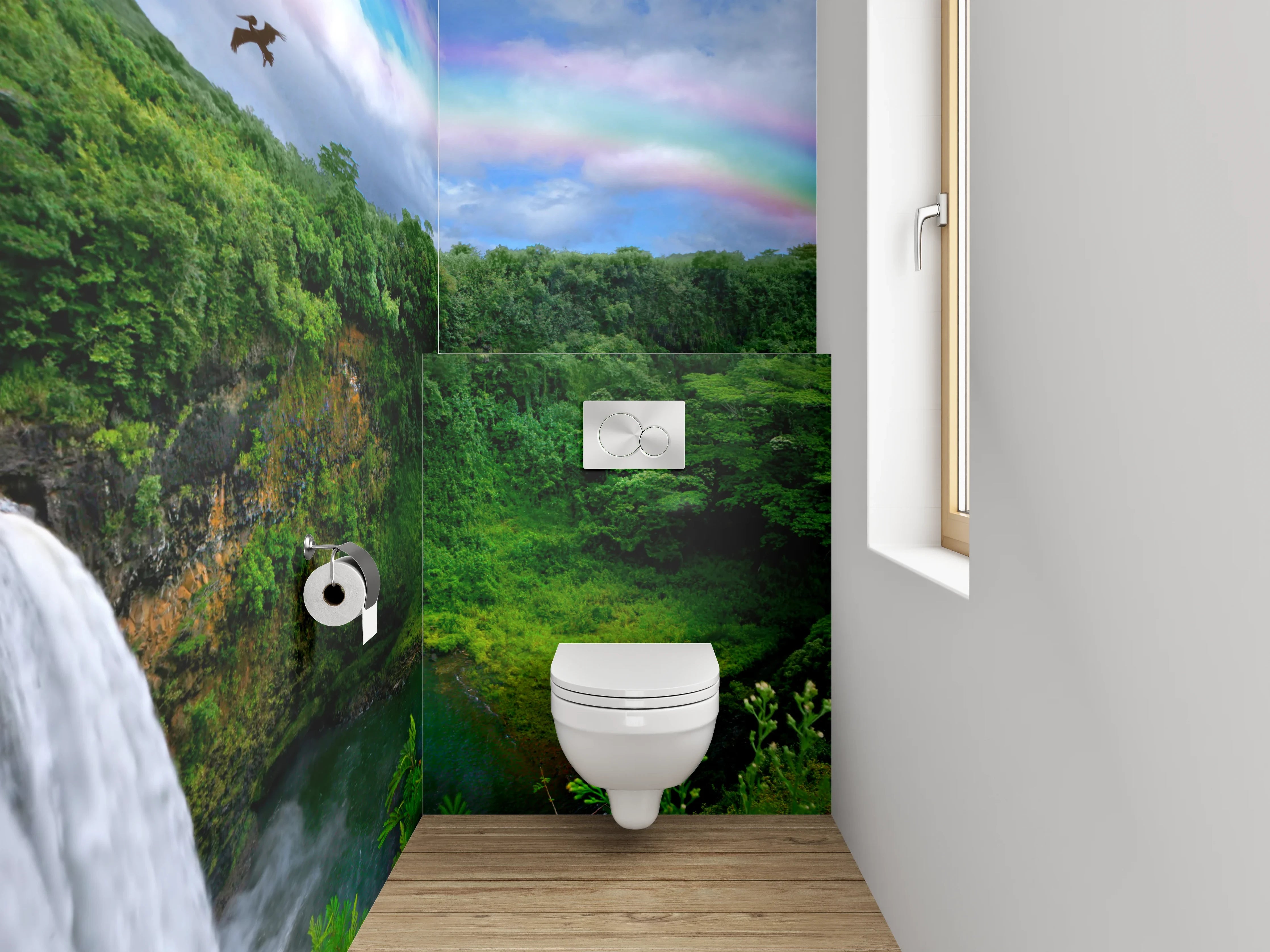 WC-Rückwand - Wasserfall mit Regenbogen Naturidylle