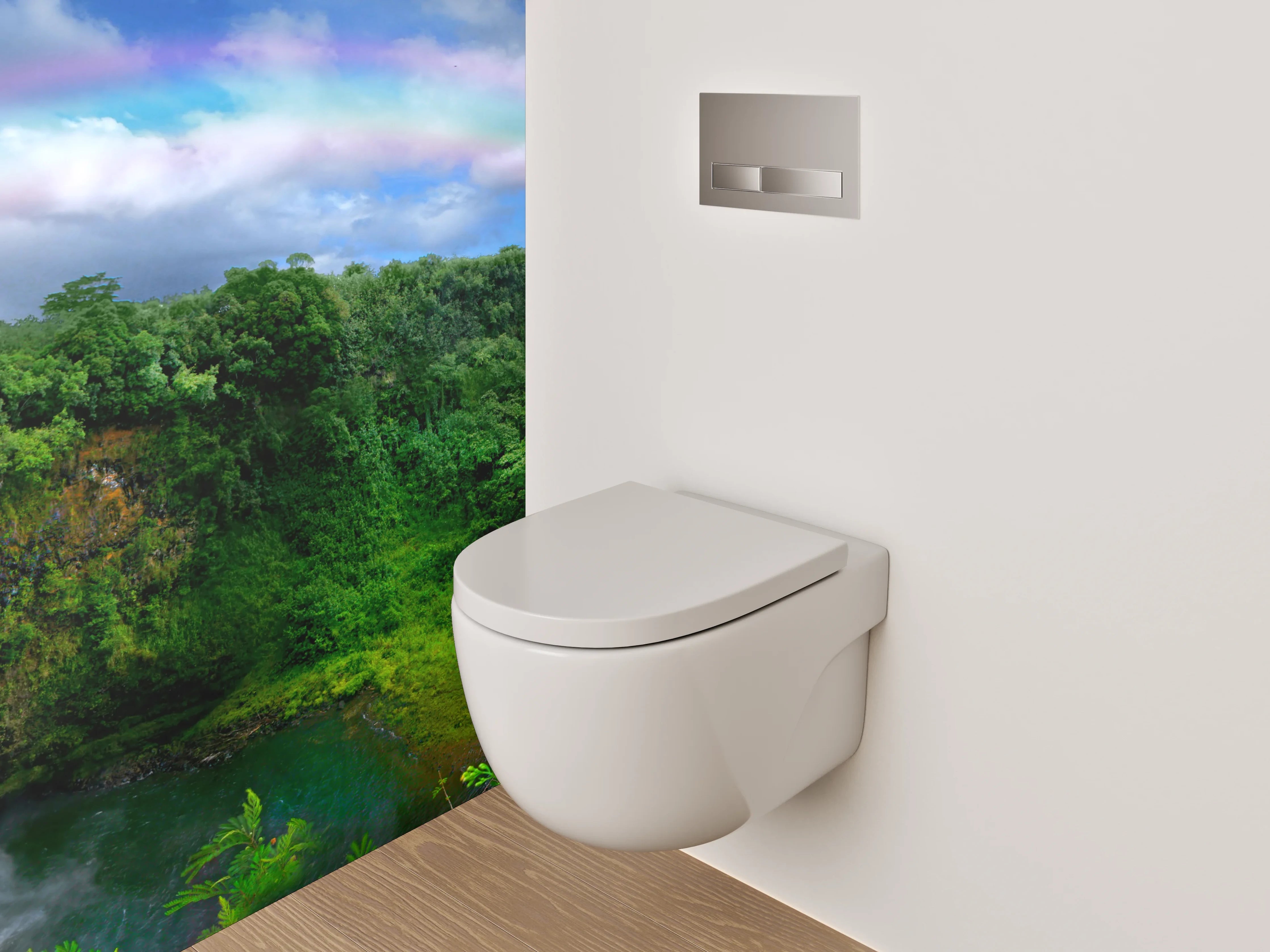 WC-Rückwand - Wasserfall mit Regenbogen Naturidylle