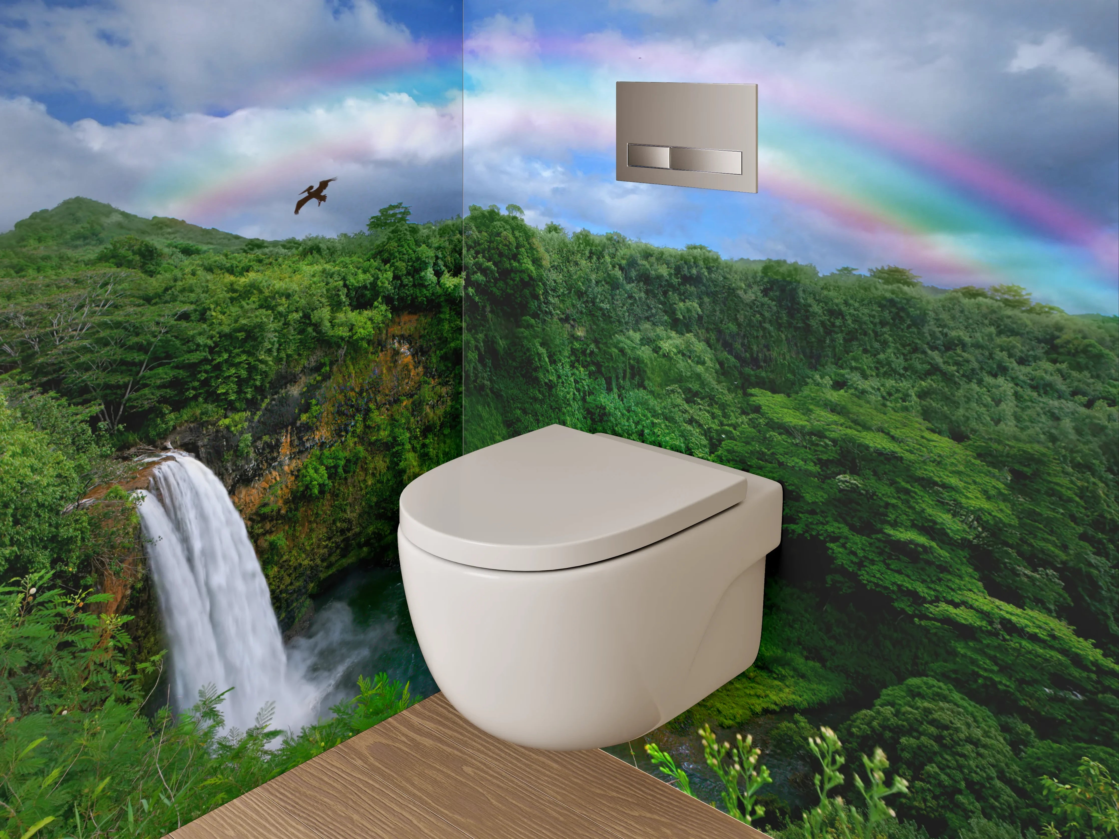 WC-Rückwand - Wasserfall mit Regenbogen Naturidylle