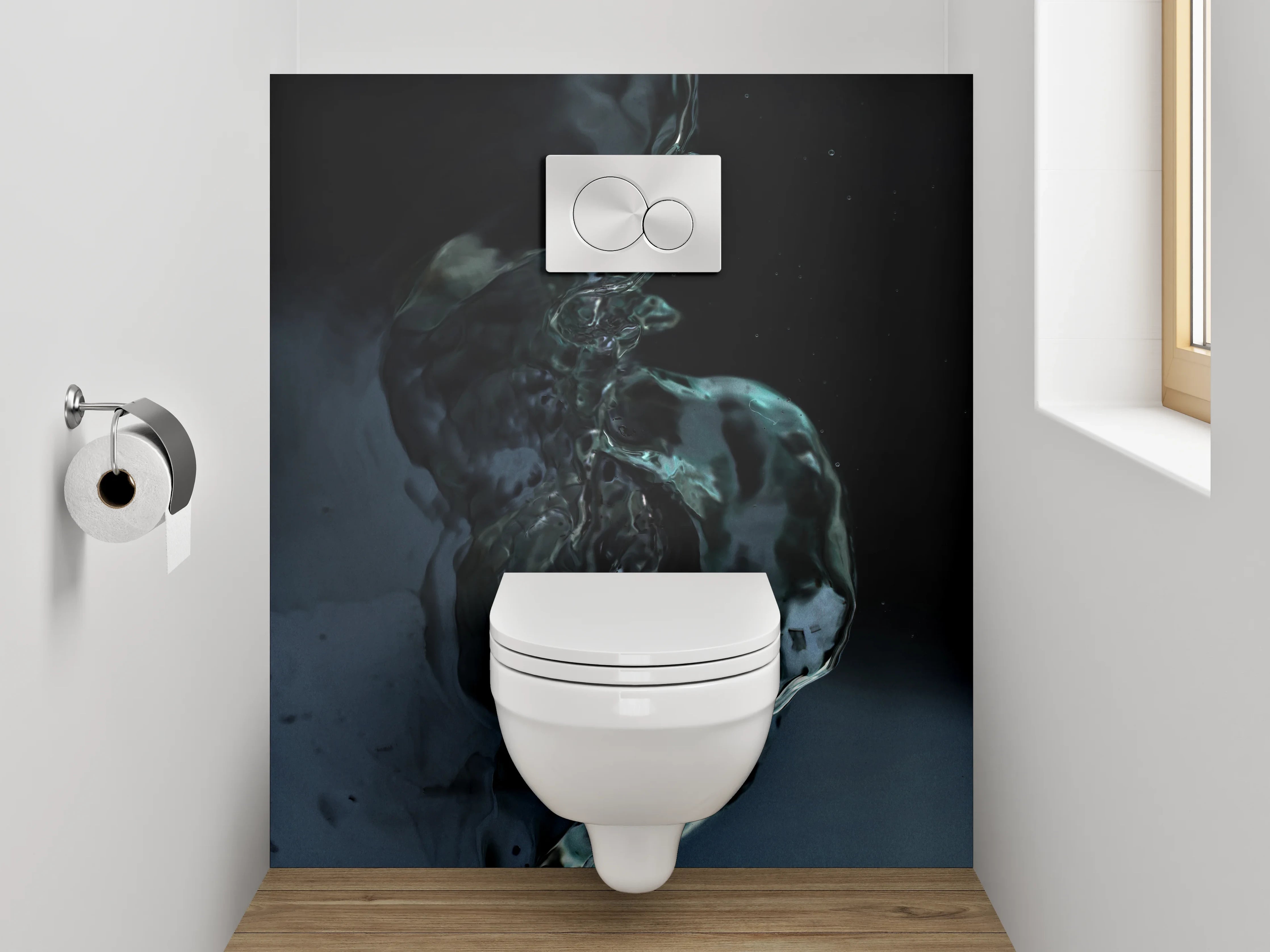 WC-Rückwand - Wasserfluss abstrakt Schwarz Blau
