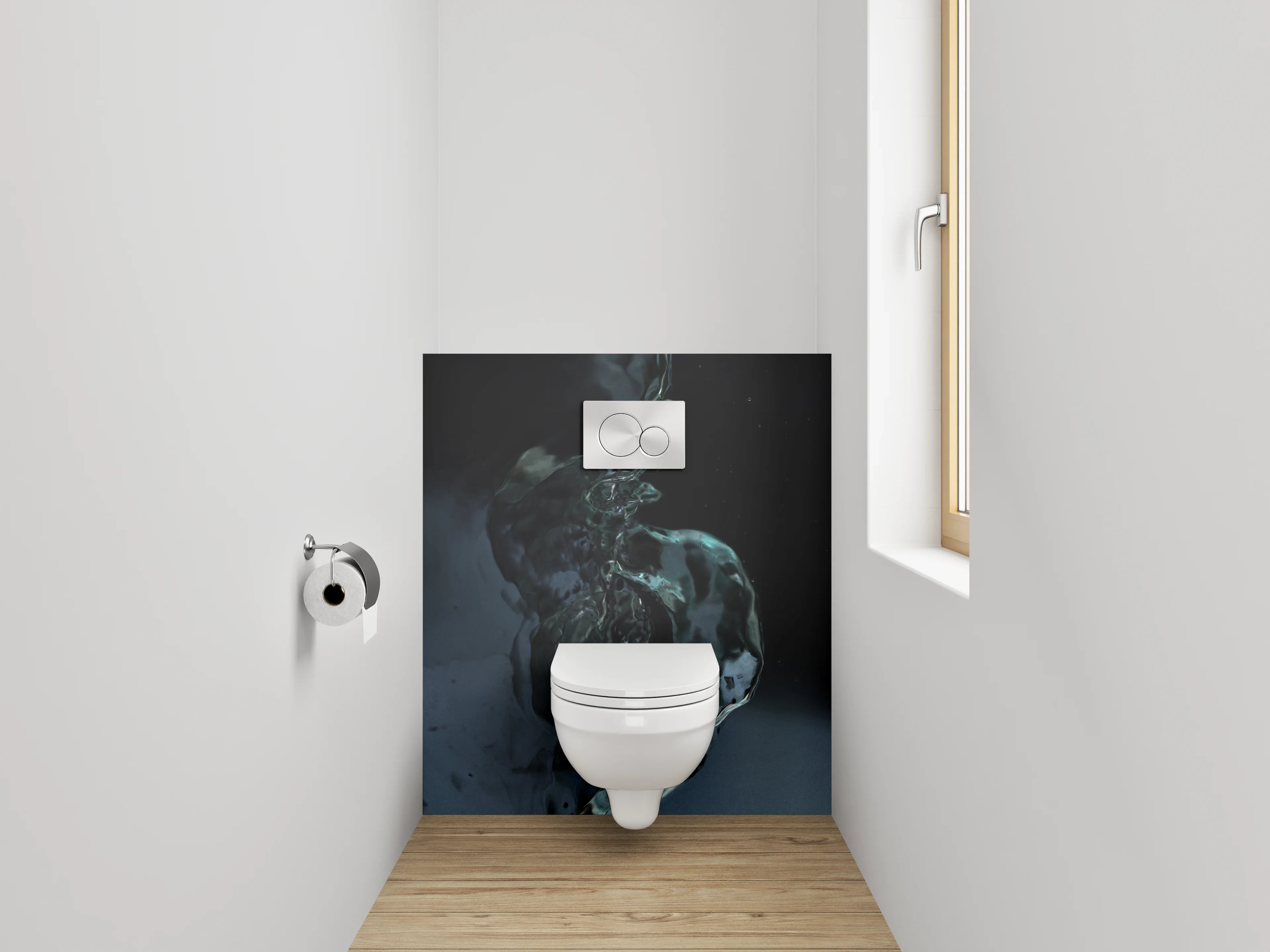 WC-Rückwand - Wasserfluss abstrakt Schwarz Blau