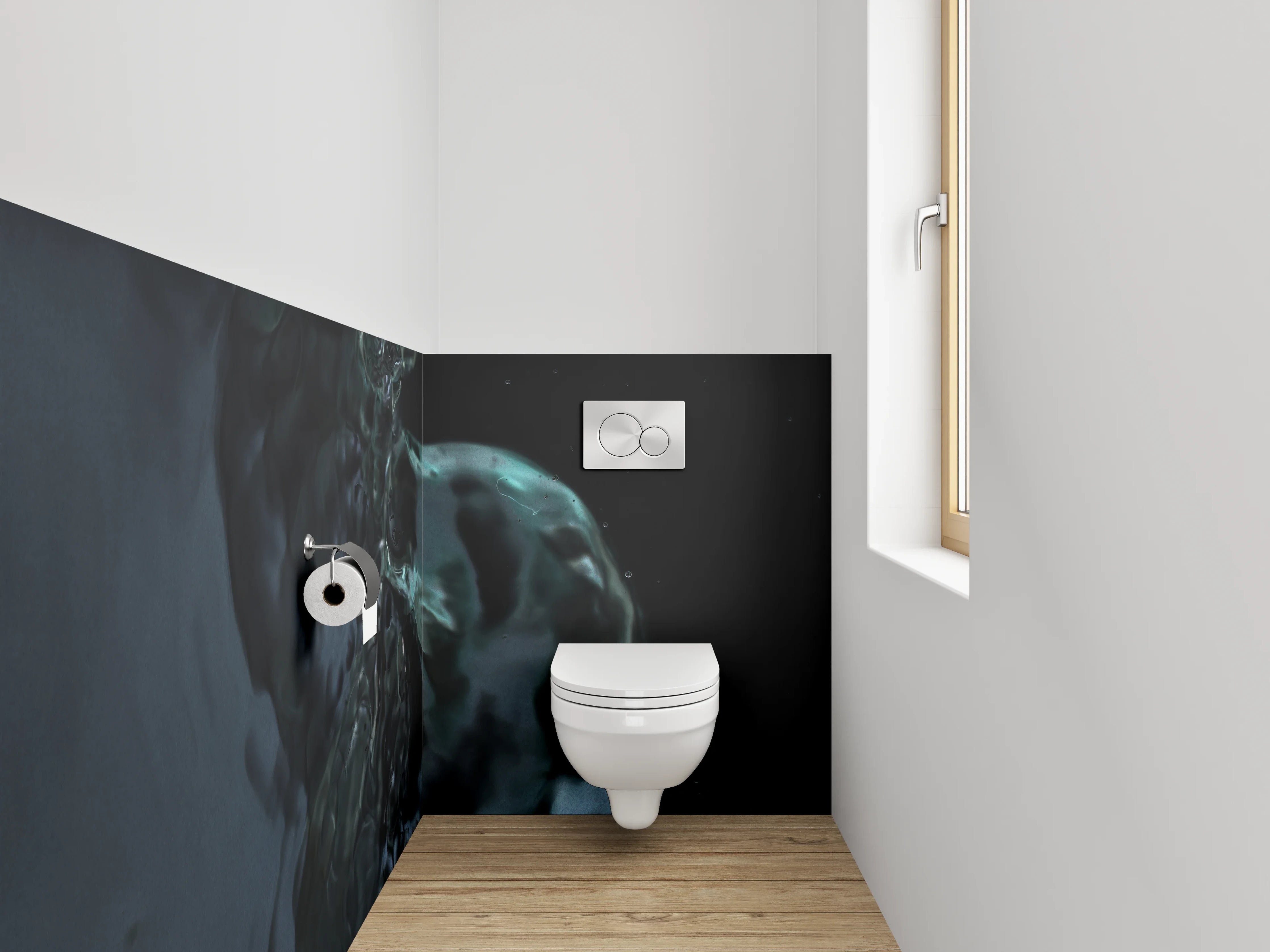 WC-Rückwand - Wasserfluss abstrakt Schwarz Blau