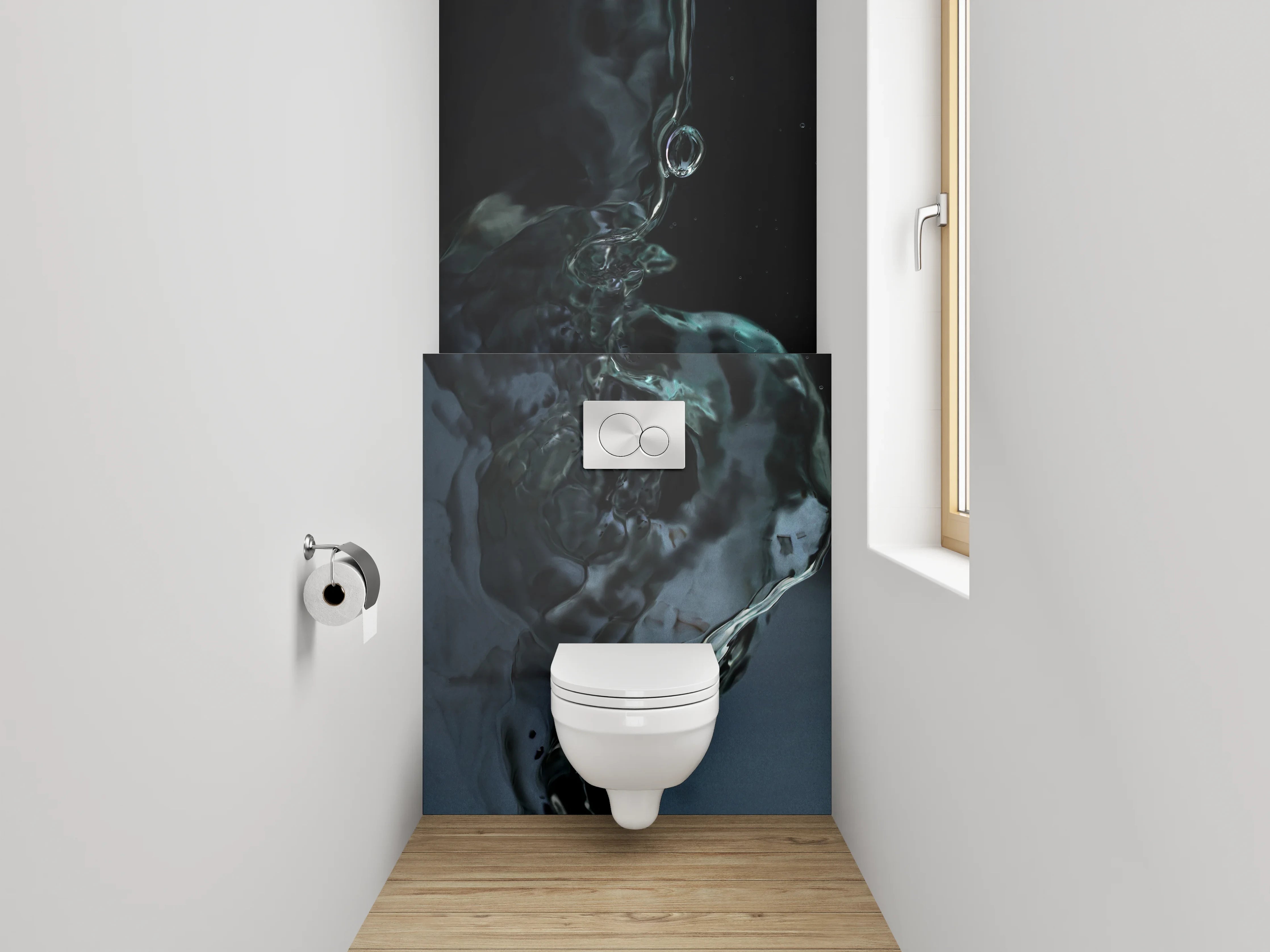 WC-Rückwand - Wasserfluss abstrakt Schwarz Blau